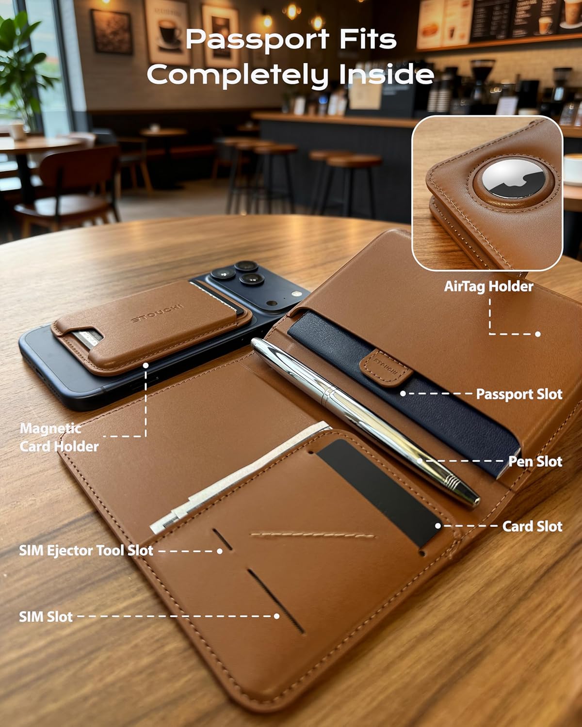 AirTag Passport Holder with RFID Blocking & Magnetic Card Case
