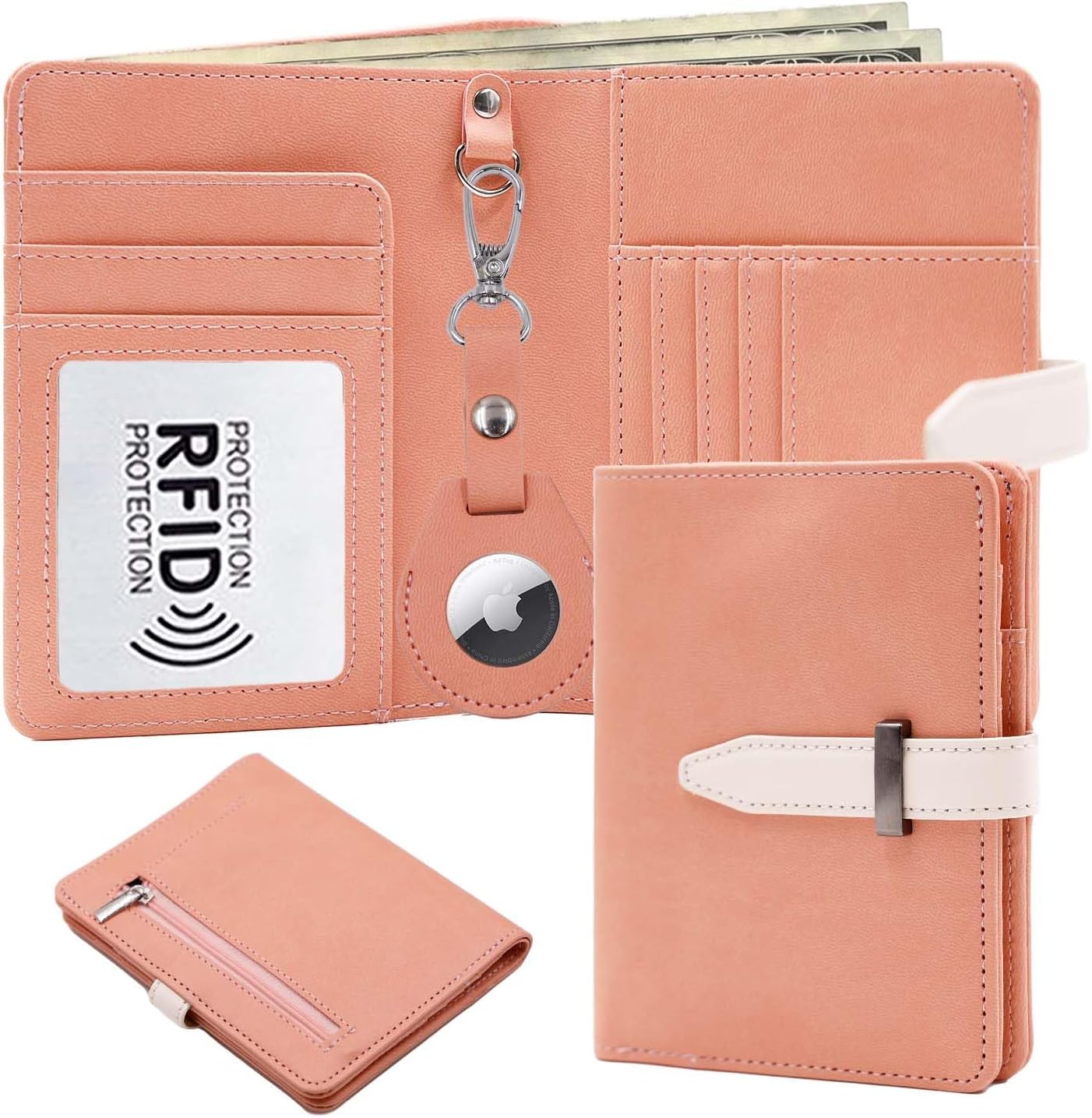 AirTag Passport Holder with RFID Blocking, PU Leather Travel Wallet - Abbycart