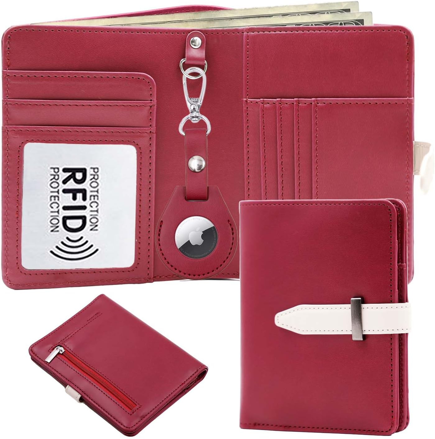 AirTag Passport Holder with RFID Blocking, PU Leather Travel Wallet - Abbycart