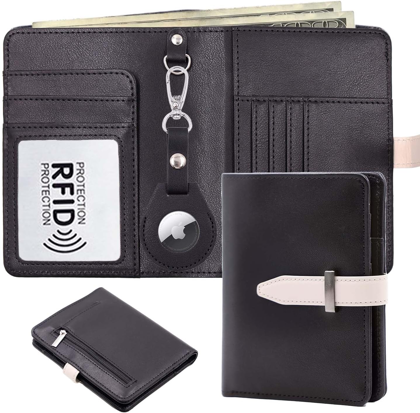 AirTag Passport Holder with RFID Blocking, PU Leather Travel Wallet - Abbycart