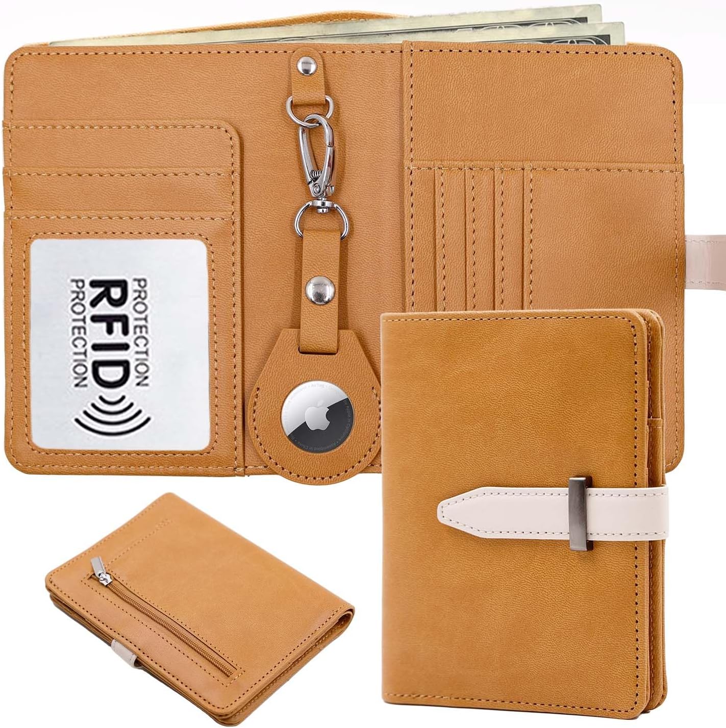 AirTag Passport Holder with RFID Blocking, PU Leather Travel Wallet - Abbycart