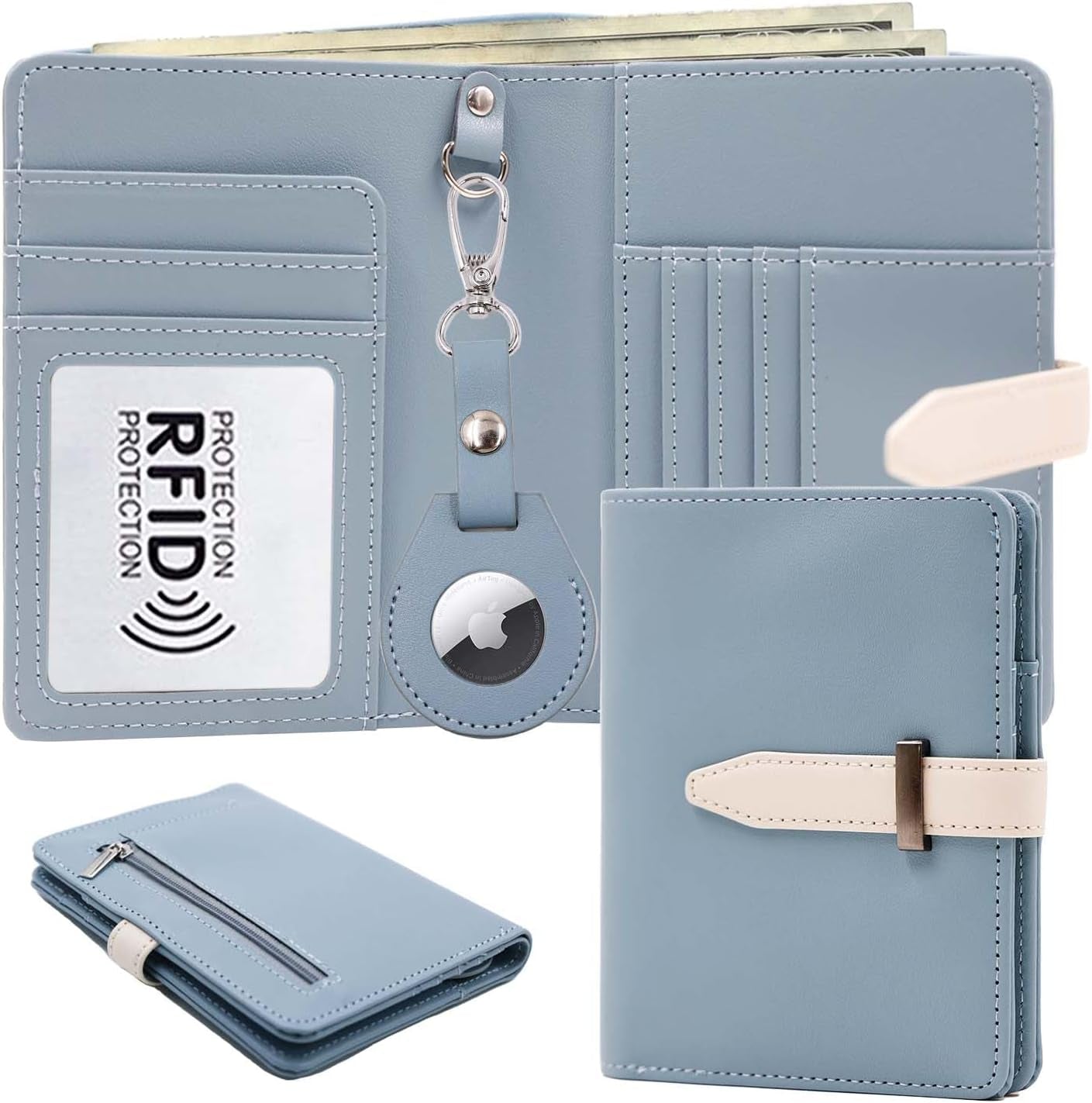 AirTag Passport Holder with RFID Blocking, PU Leather Travel Wallet - Abbycart