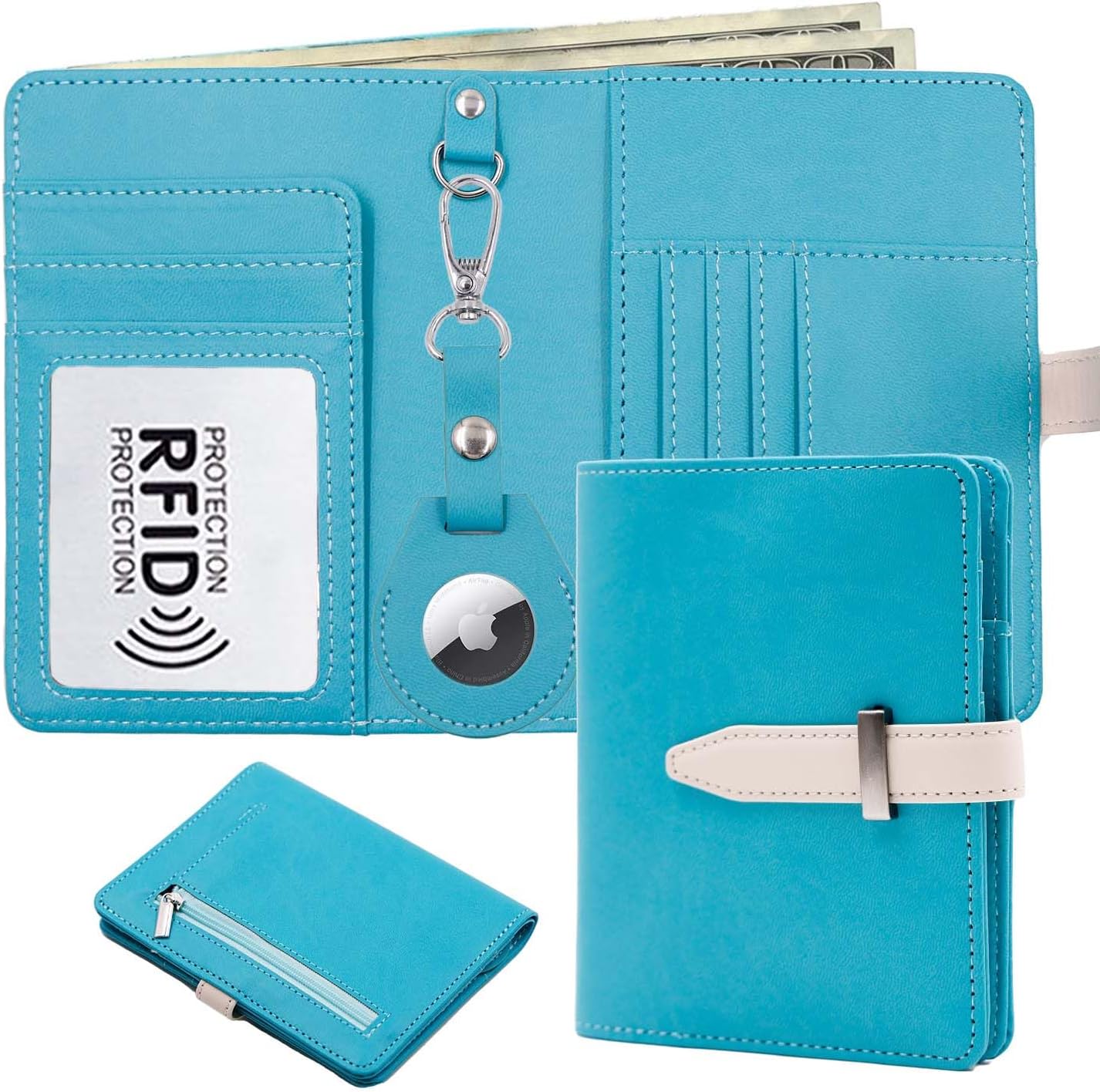 AirTag Passport Holder with RFID Blocking, PU Leather Travel Wallet - Abbycart