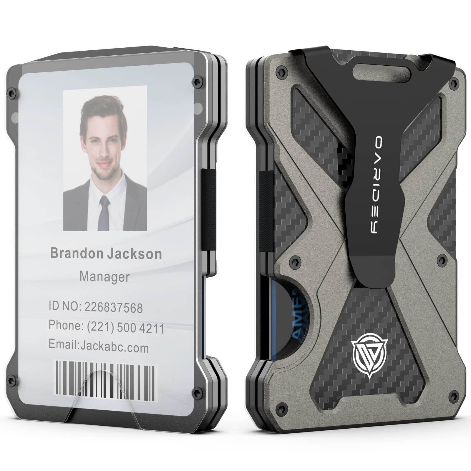 AirTag Wallet for Men (No AirTag) with Clear ID Card Holder, RFID Blocking Carbon Fiber Slim Tactical Wallet, Metal Minimalist Front Pocket Wallet Holds 15 Cards - Abbycart