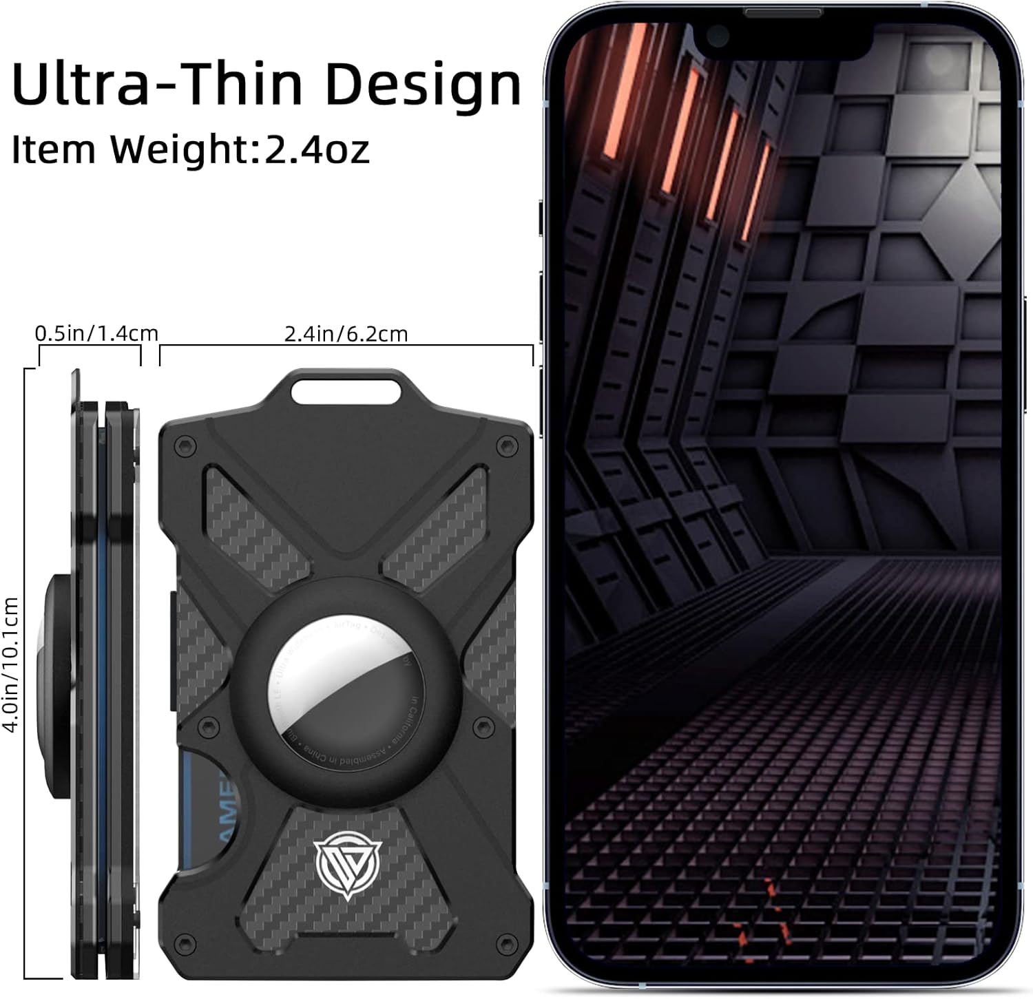 AirTag Wallet for Men (No AirTag) with Clear ID Card Holder, RFID Blocking Carbon Fiber Slim Tactical Wallet, Metal Minimalist Front Pocket Wallet Holds 15 Cards - Abbycart