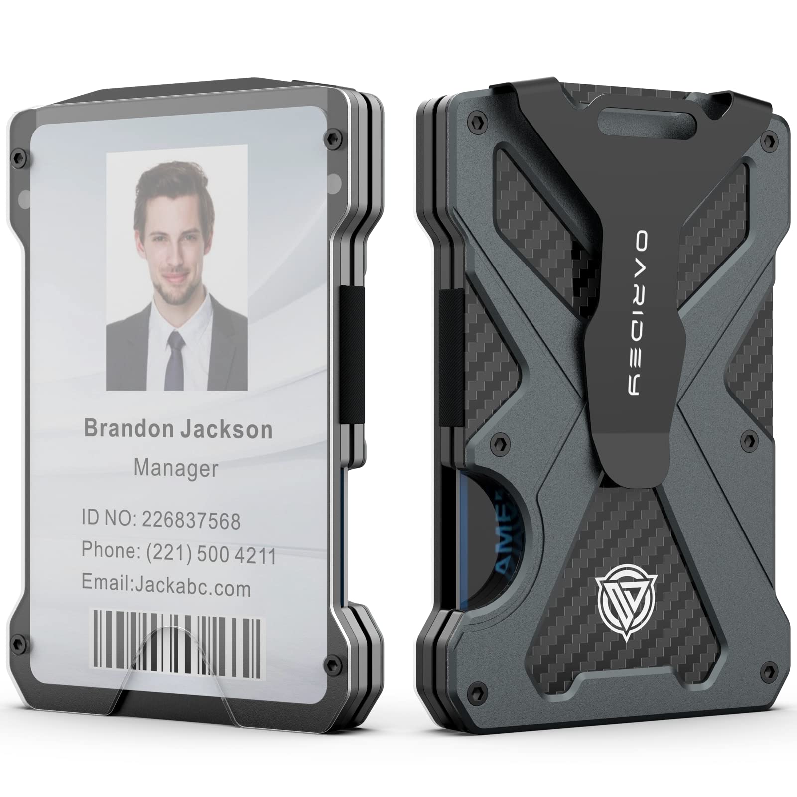 AirTag Wallet for Men (No AirTag) with Clear ID Card Holder, RFID Blocking Carbon Fiber Slim Tactical Wallet, Metal Minimalist Front Pocket Wallet Holds 15 Cards - Abbycart