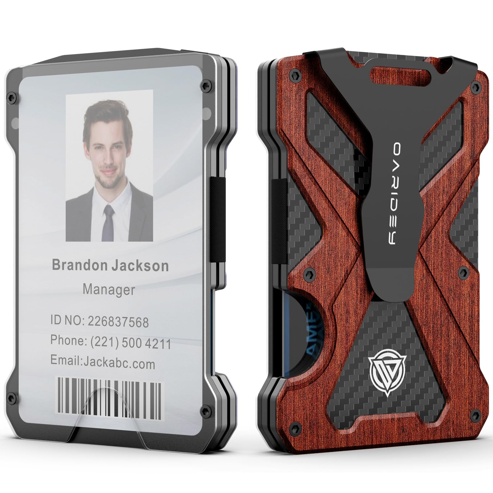 AirTag Wallet for Men (No AirTag) with Clear ID Card Holder, RFID Blocking Carbon Fiber Slim Tactical Wallet, Metal Minimalist Front Pocket Wallet Holds 15 Cards - Abbycart