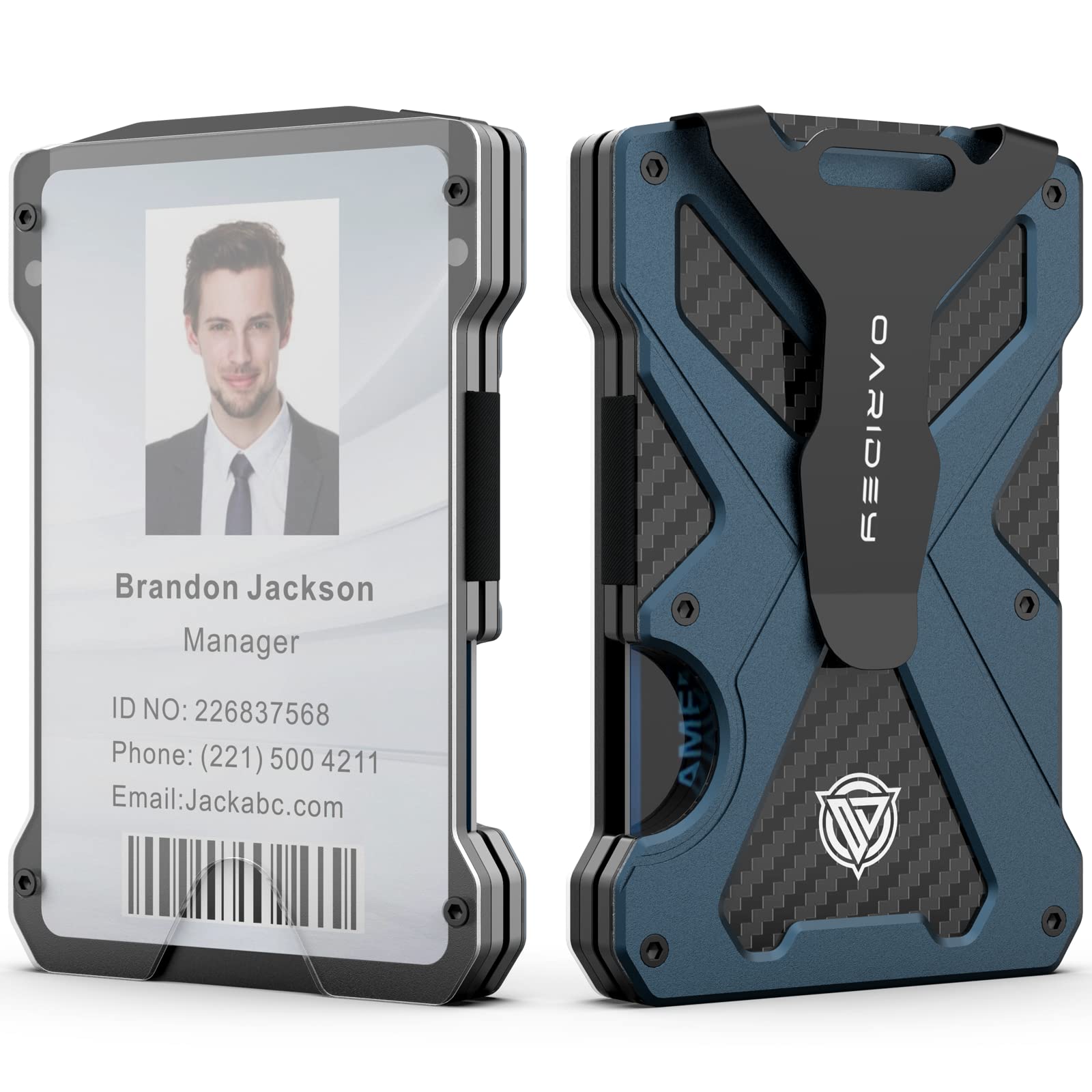 AirTag Wallet for Men (No AirTag) with Clear ID Card Holder, RFID Blocking Carbon Fiber Slim Tactical Wallet, Metal Minimalist Front Pocket Wallet Holds 15 Cards - Abbycart