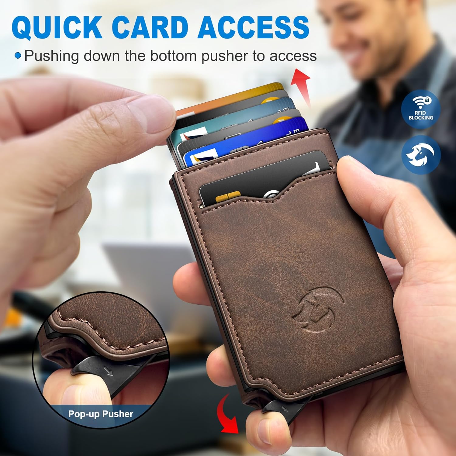 Airtag Wallet for Men,with Cash Pocket 2 ID Window 10+ Cards,Metal Case Smart Slim Pop Up Credit Card Holder Flip with Magnetic Closure RFID Blocking Trifold Leather wallet with Gift Box