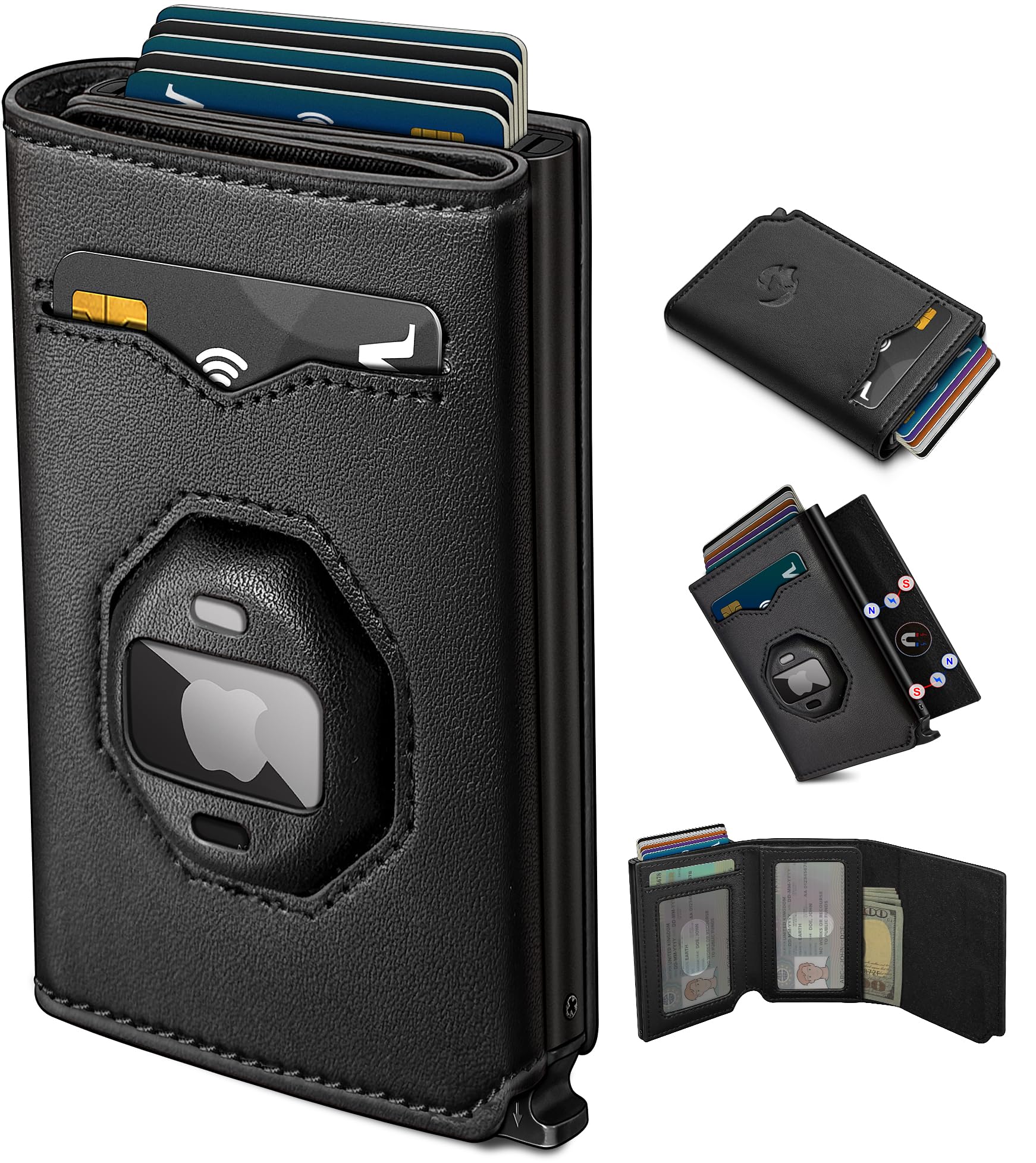 AirTag Wallet for Men Pop Up RFID Leather Slim Trifold Wallet