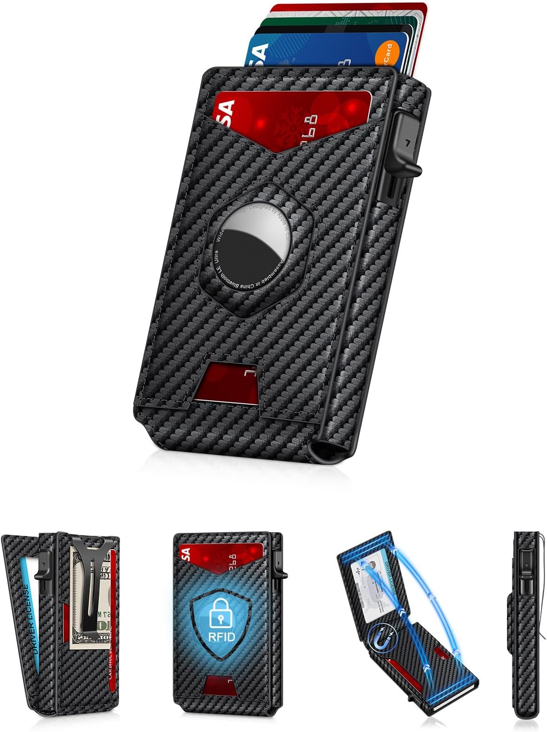 AirTag Wallet for Men RFID Pop Up Card Holder with Clip