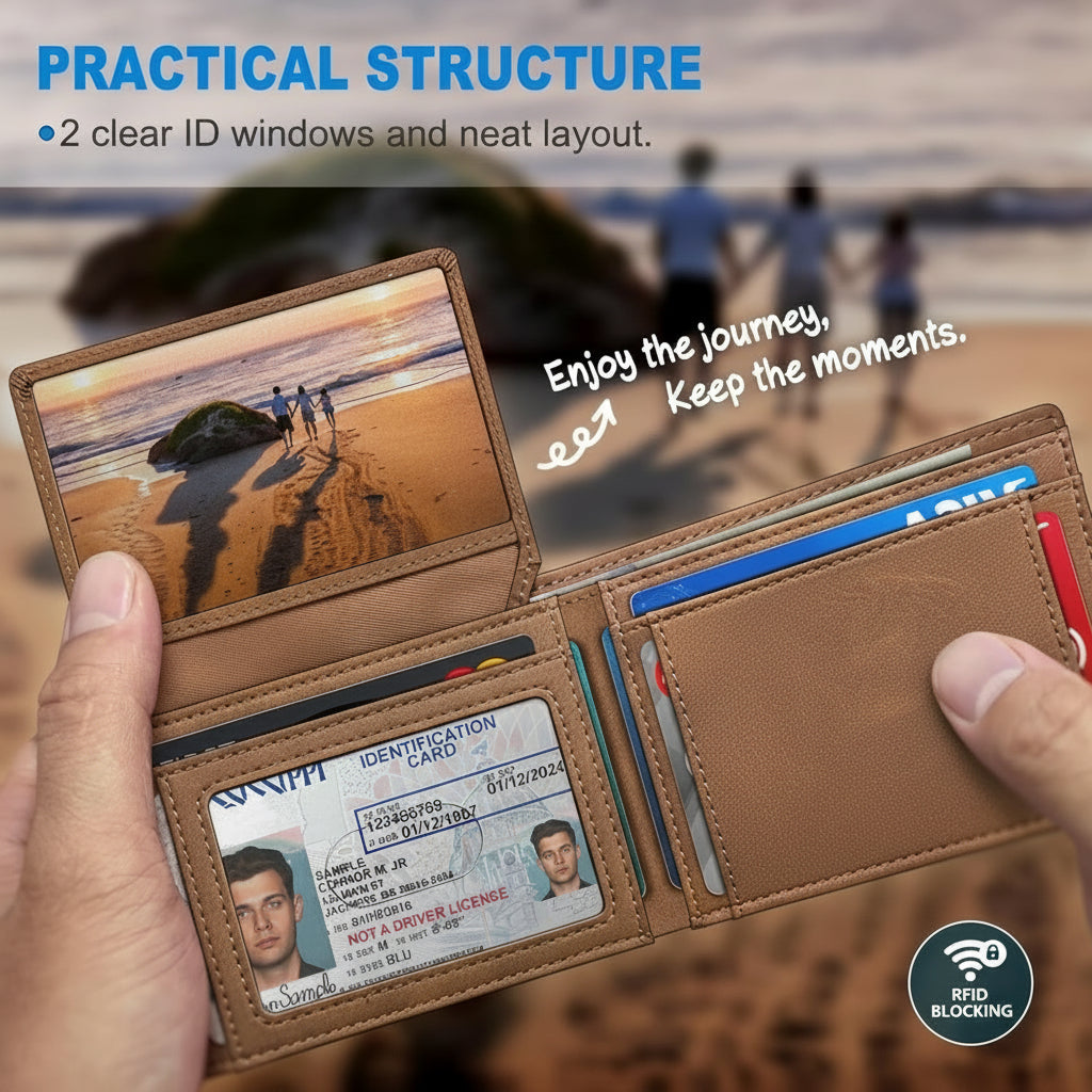 AirTag Wallet for Men – Slim Leather RFID Blocking Bifold with ID Windows, Cash Pocket & Gift Box - Abbycart