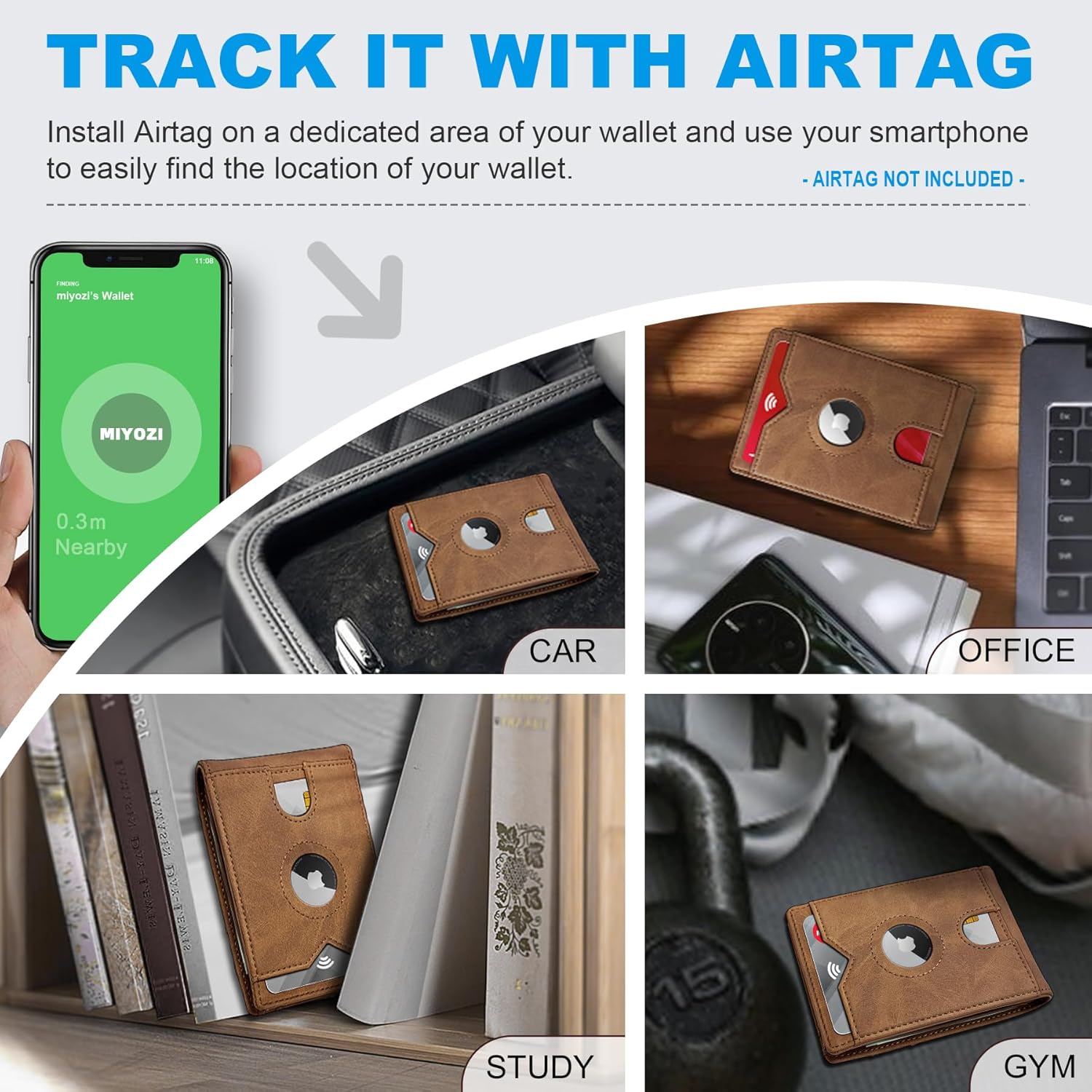 AirTag Wallet for Men – Slim Leather RFID Blocking Bifold with ID Windows, Cash Pocket & Gift Box - Abbycart