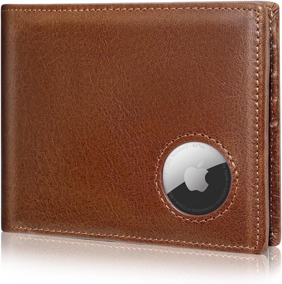 Airtag Wallet for Men – Slim RFID Blocking Genuine Leather Bifold with Airtag Holder, 14 Card Slots, and Gift Box - Abbycart