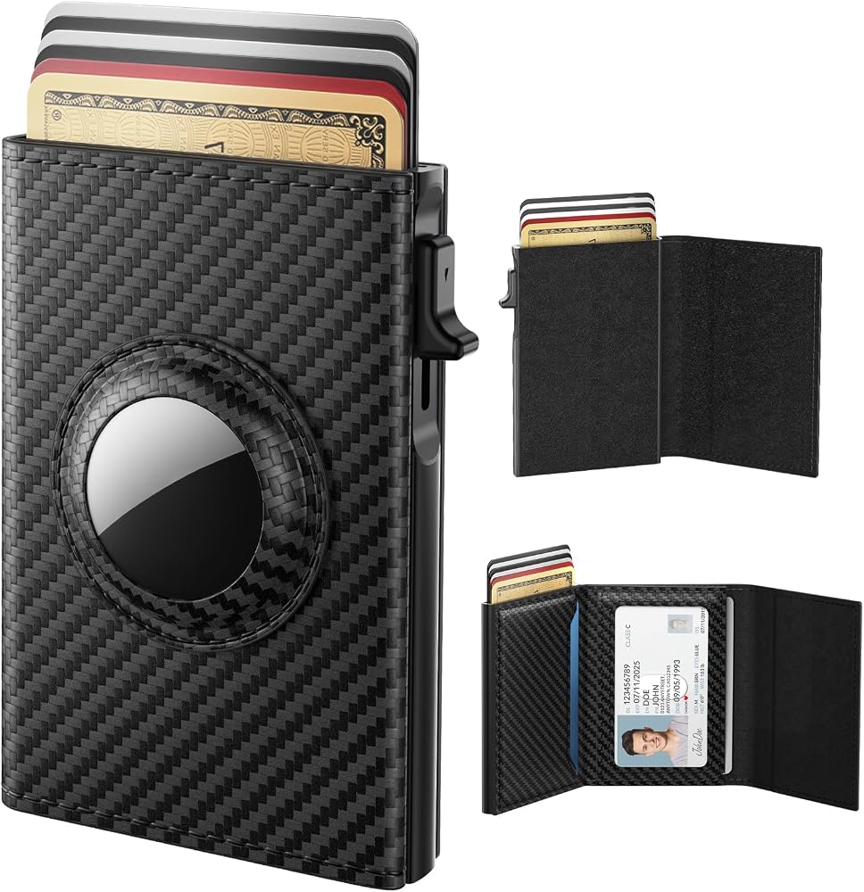 Airtag Wallet for Men - Slim RFID Blocking Leather Wallet with AirTag Holder, Pop-up Card Case, 9-14 Card Capacity