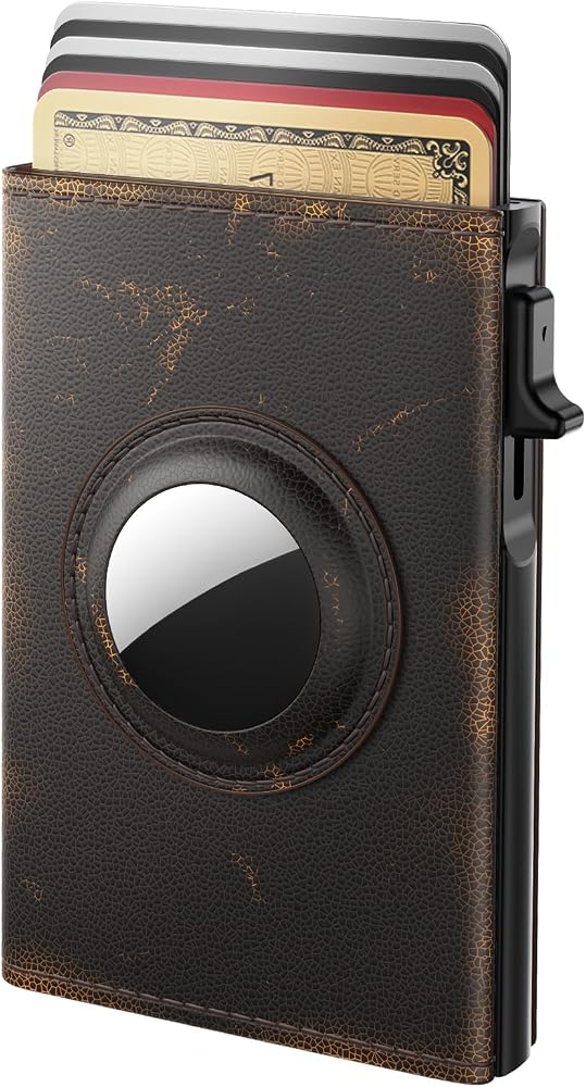 Airtag Wallet for Men - Slim RFID Blocking Leather Wallet with AirTag Holder, Pop-up Card Case, 9-14 Card Capacity