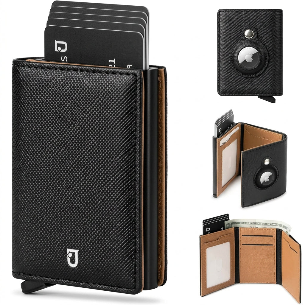 Airtag Wallet with Pop-Up Card Case | Genuine Leather RFID Slim Wallet