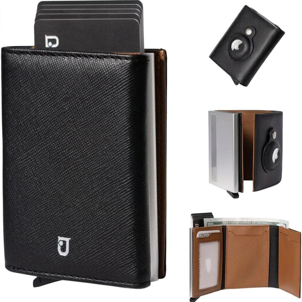 Airtag Wallet with Pop-Up Card Case | Genuine Leather RFID Slim Wallet
