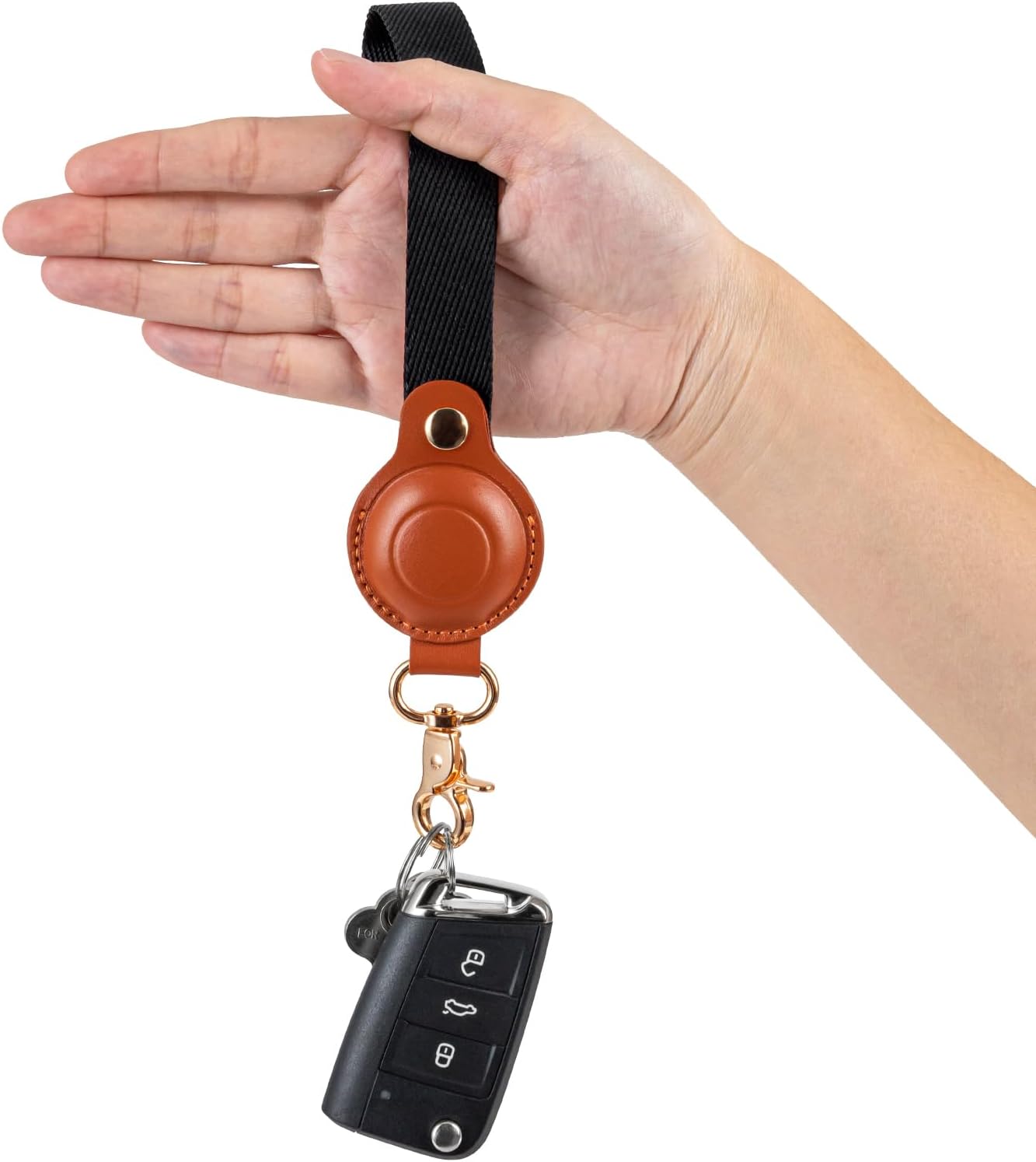 AirTag Wrist Strap Keychain Holder – Leather Tracker Case with Hand Strap for Keys, Phones, Wallets & More - Abbycart