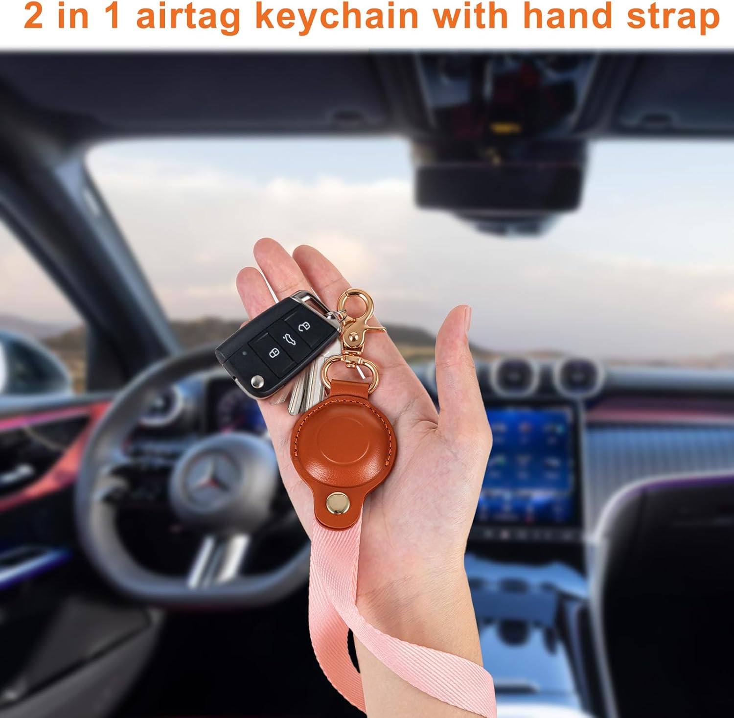 AirTag Wrist Strap Keychain Holder – Leather Tracker Case with Hand Strap for Keys, Phones, Wallets & More - Abbycart