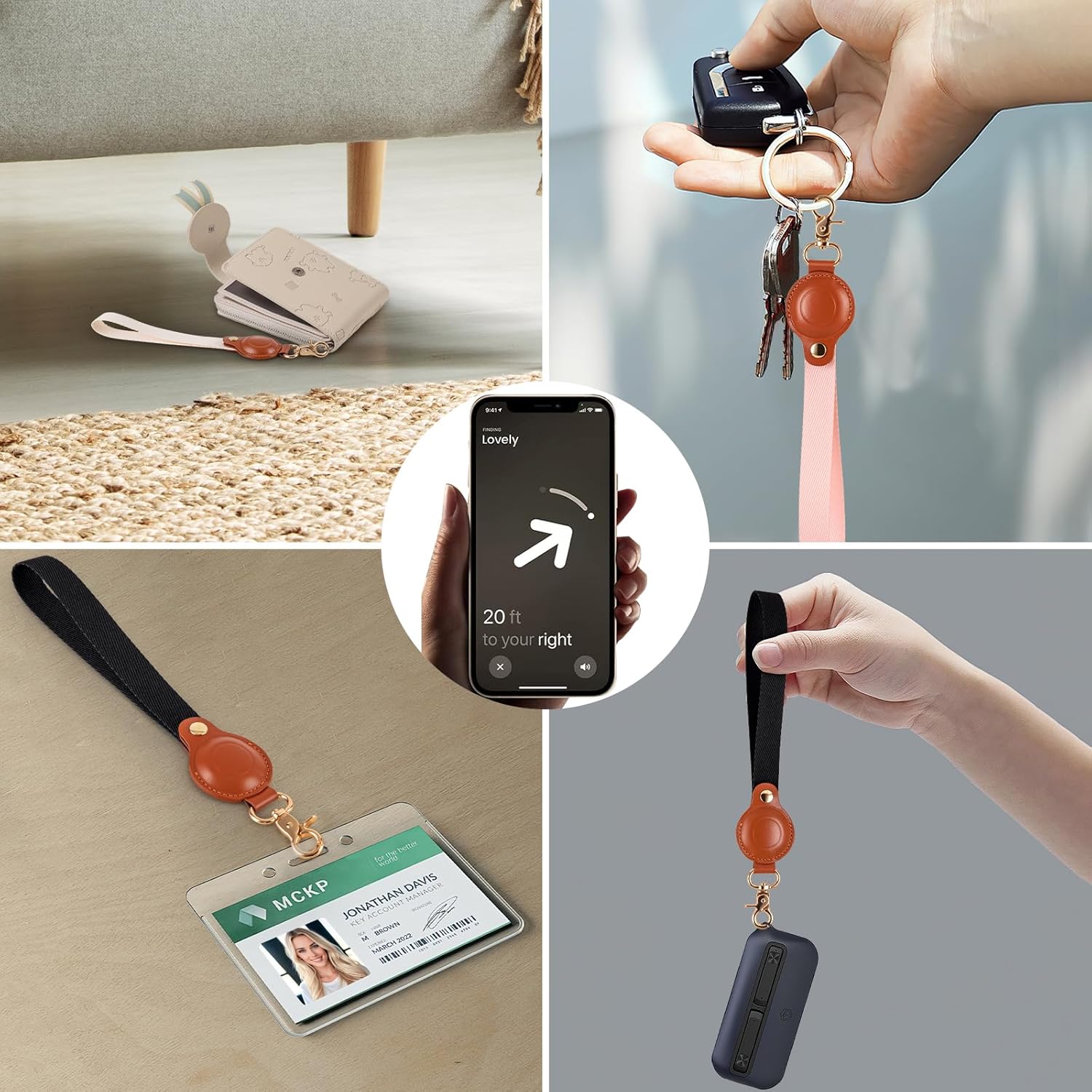 AirTag Wrist Strap Keychain Holder – Leather Tracker Case with Hand Strap for Keys, Phones, Wallets & More - Abbycart