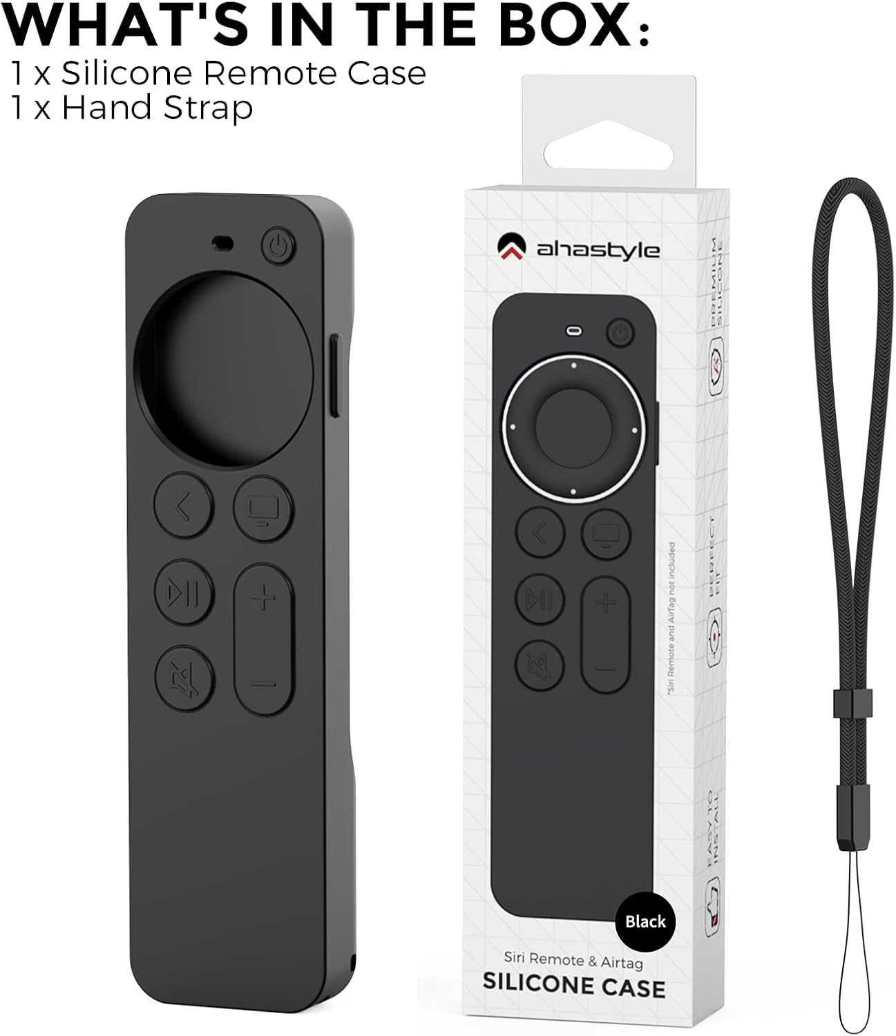 AhaStyle Case Compatible with 2022 Apple TV 4K HD Siri Remote 3rd Generation [AirTag Holder Built in] All Around Cover Apple TV Remote/Siri Remote (2nd) and AirTag (Black)