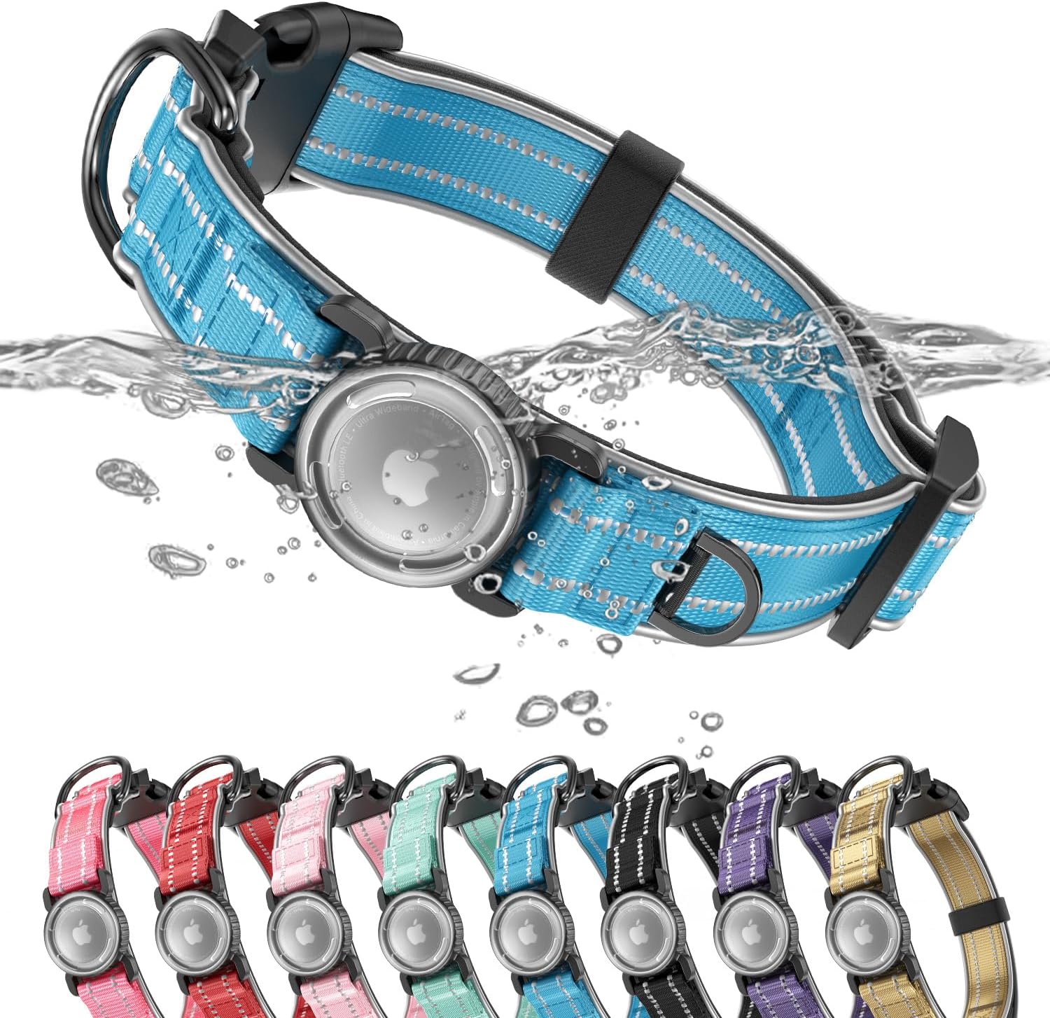 Waterproof AirTag Dog Collar Reflective Heavy Duty Adjustable