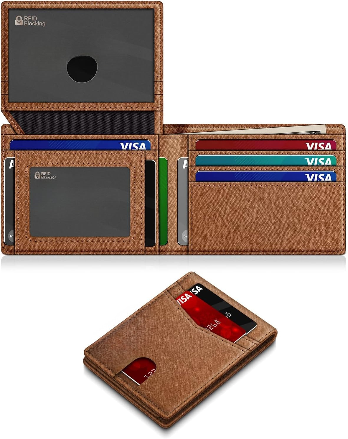 Slim RFID Blocking Leather Wallet for Men with 14 Card Slots