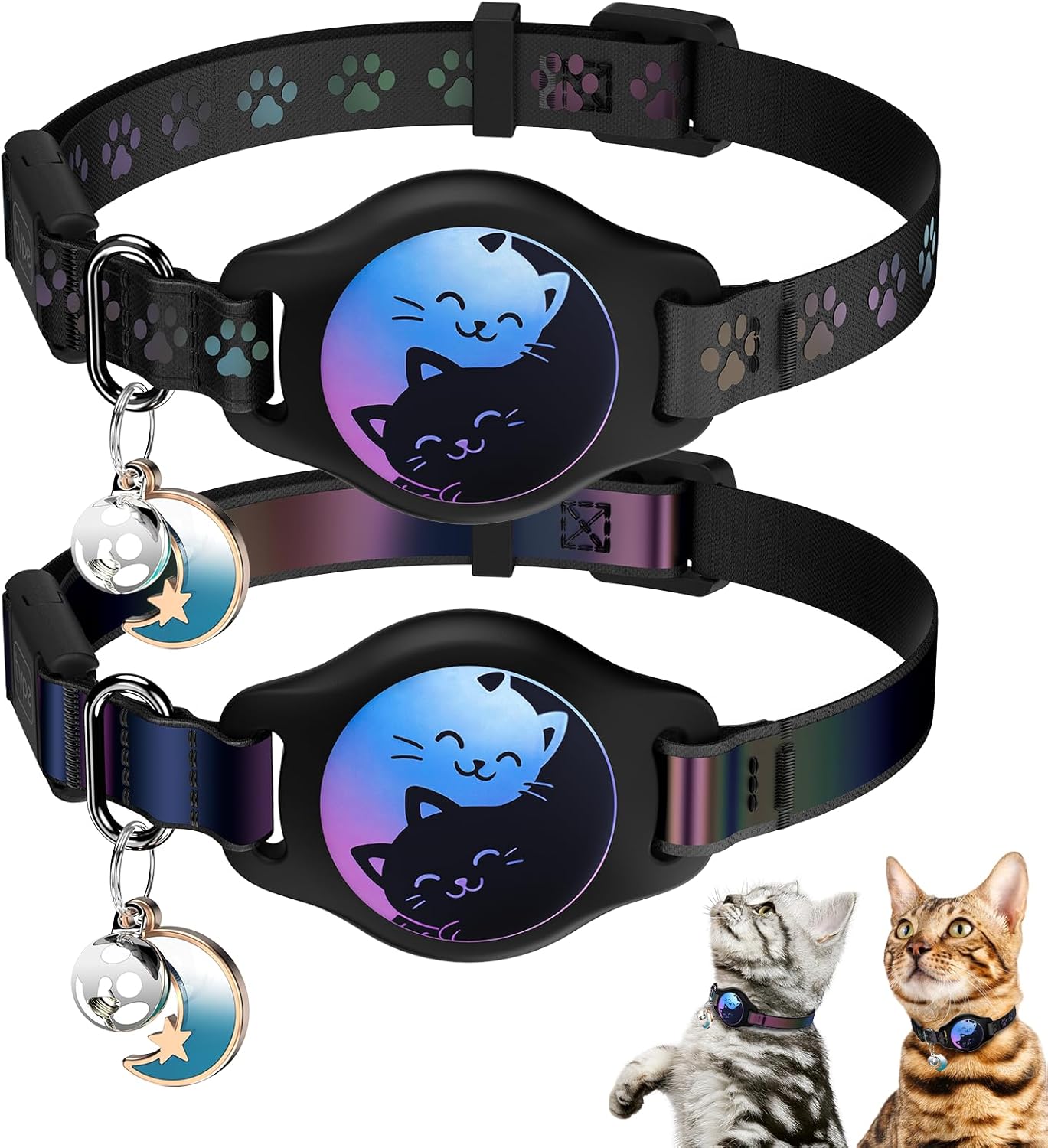 Cat Collar with AirTag Holder Waterproof Breakaway Reflective 2 Pack