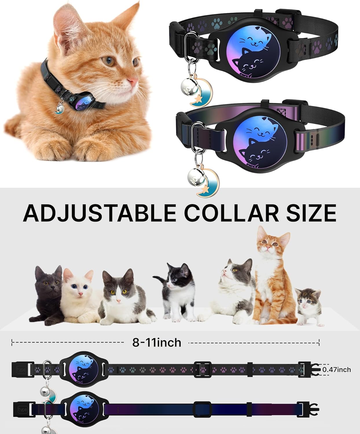 Cat Collar with AirTag Holder Waterproof Breakaway Reflective 2 Pack