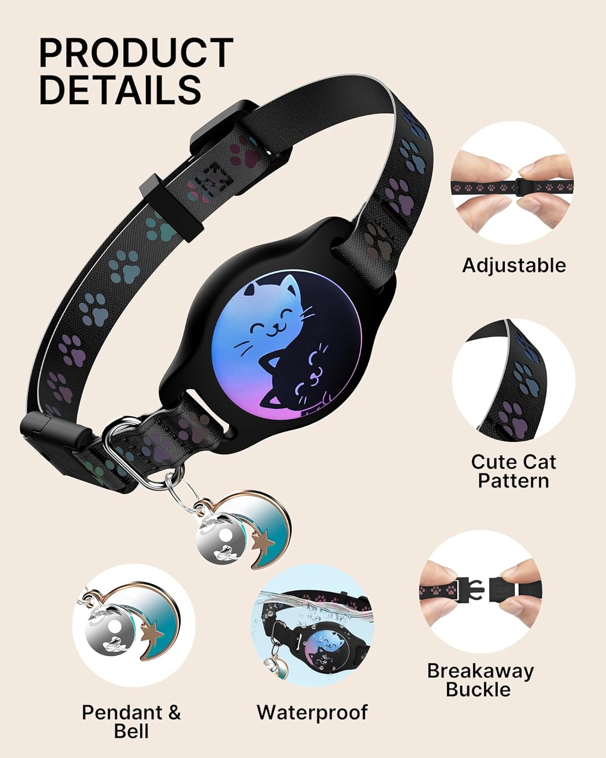 Cat Collar with AirTag Holder Waterproof Breakaway Reflective 2 Pack