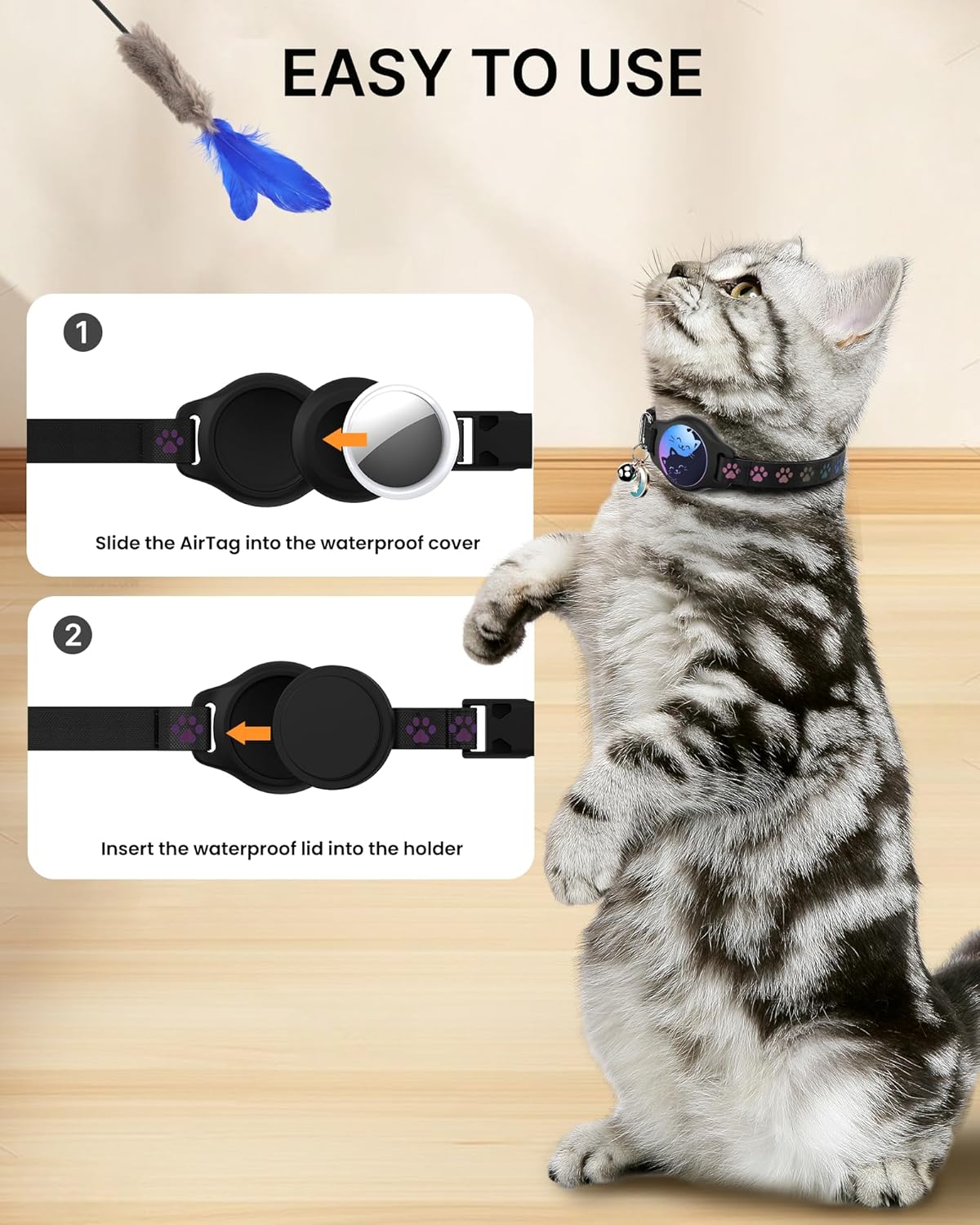 Cat Collar with AirTag Holder Waterproof Breakaway Reflective 2 Pack