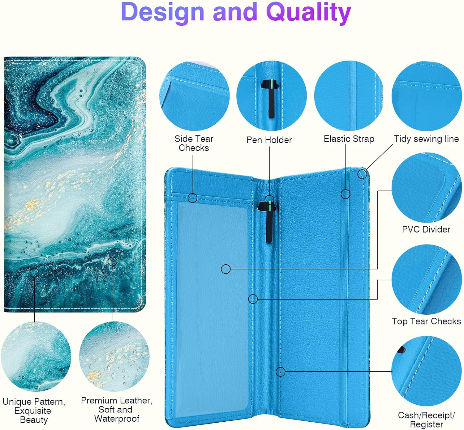 Checkbook Cover for Personal Checkbook，Patterned Pu Leather check book covers for women and men，with Pen Holder & Built-in Clear Plastic Divider for Duplicate Checks