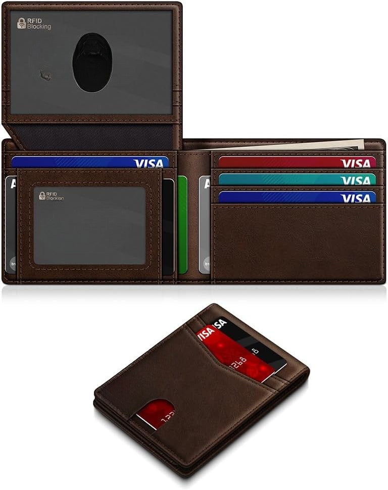 Slim RFID Blocking Leather Wallet for Men with 14 Card Slots