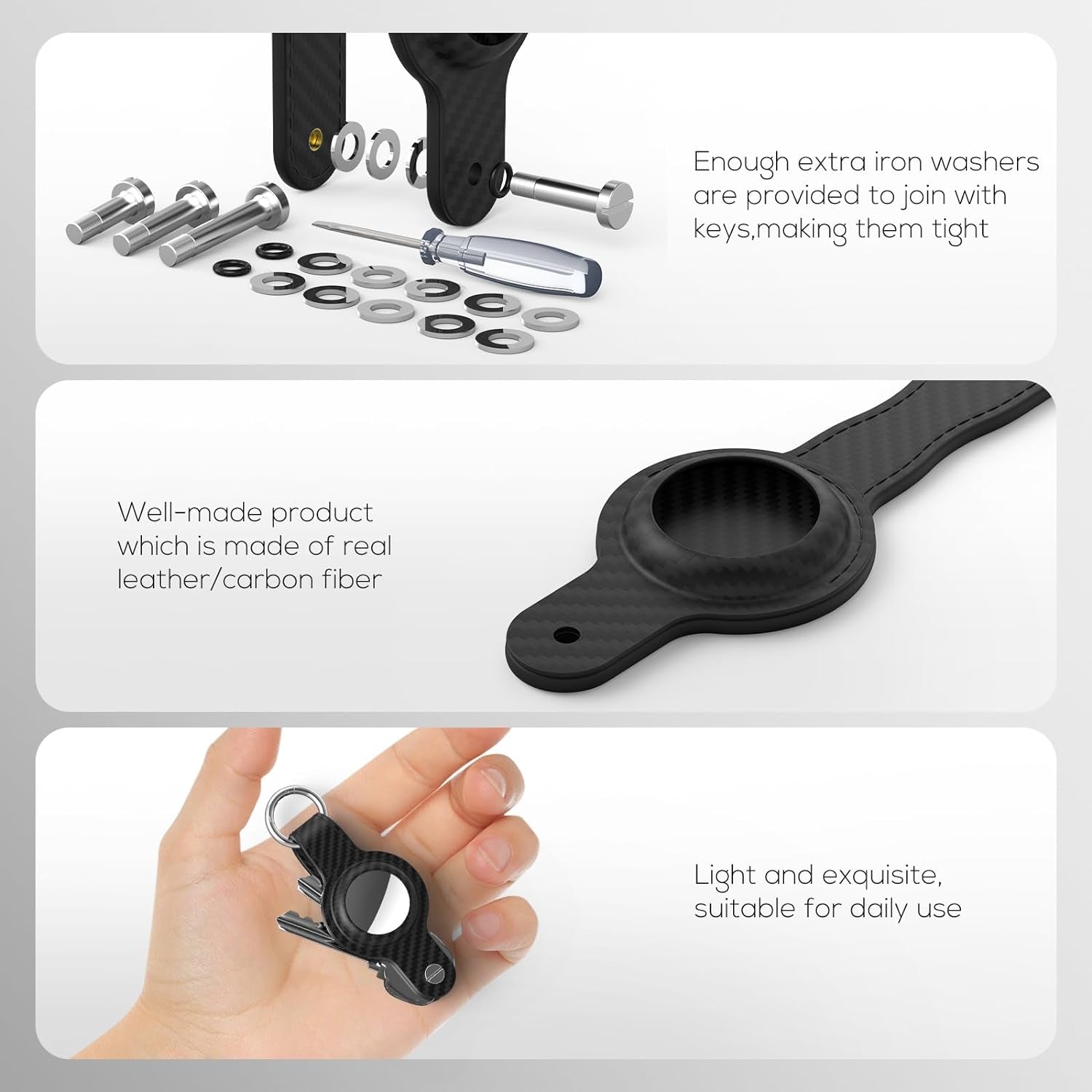 Compact Carbon Fiber Leather Key Organizer with AirTag Holder – Securely Holds Up to 6 Keys, Compatible with Apple AirTag, Includes Keyring - Abbycart