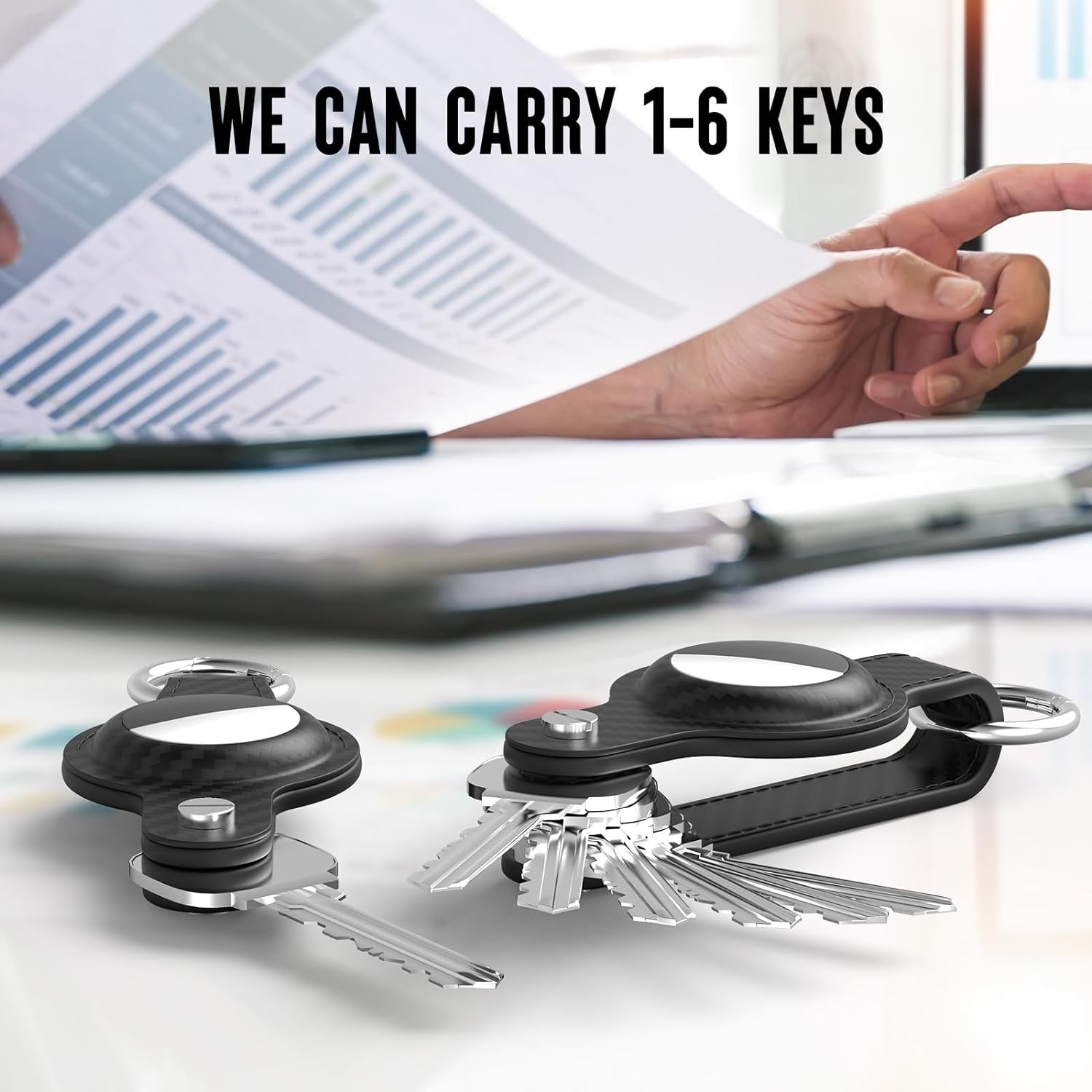 Compact Carbon Fiber Leather Key Organizer with AirTag Holder – Securely Holds Up to 6 Keys, Compatible with Apple AirTag, Includes Keyring - Abbycart