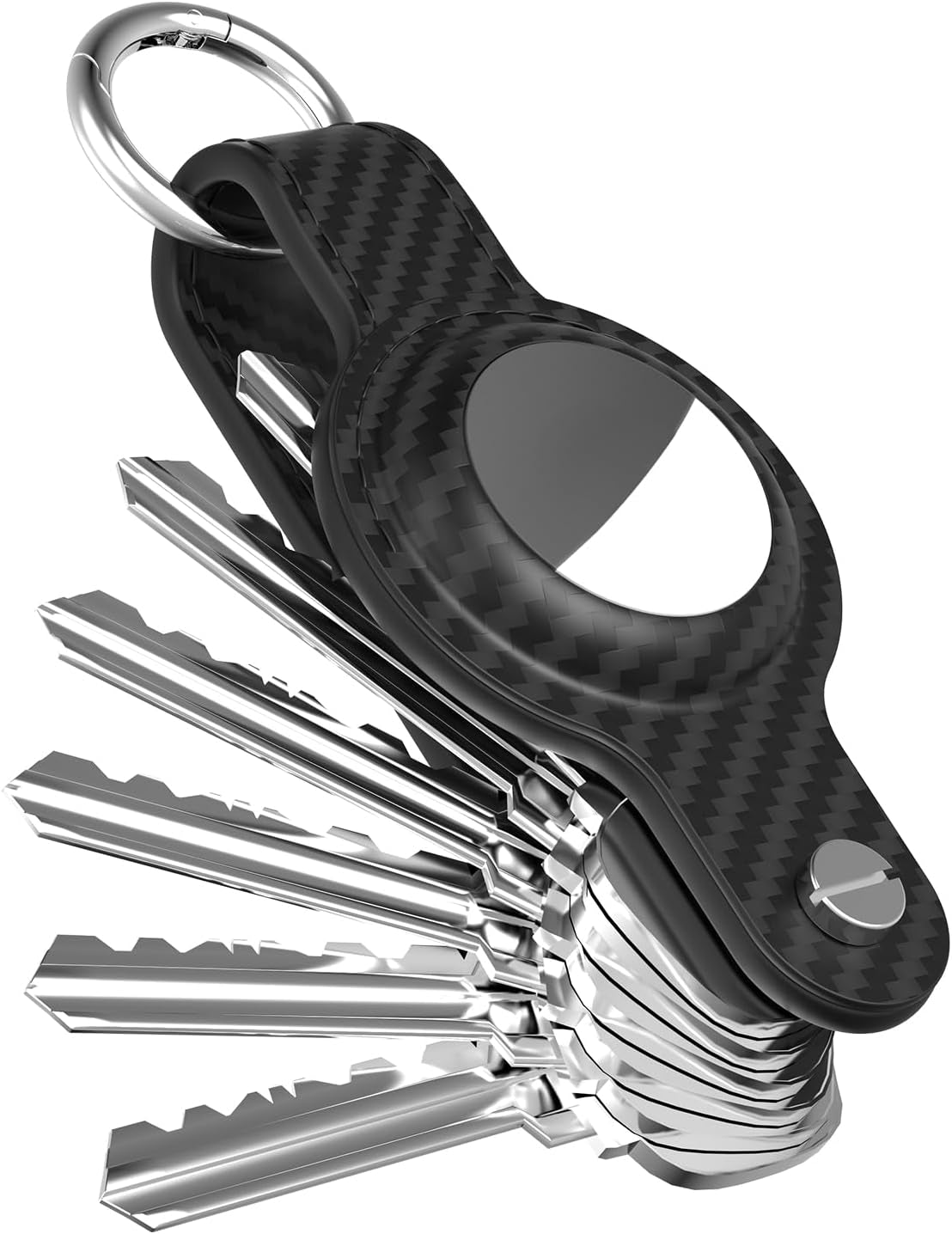 Compact Carbon Fiber Leather Key Organizer with AirTag Holder – Securely Holds Up to 6 Keys, Compatible with Apple AirTag, Includes Keyring - Abbycart