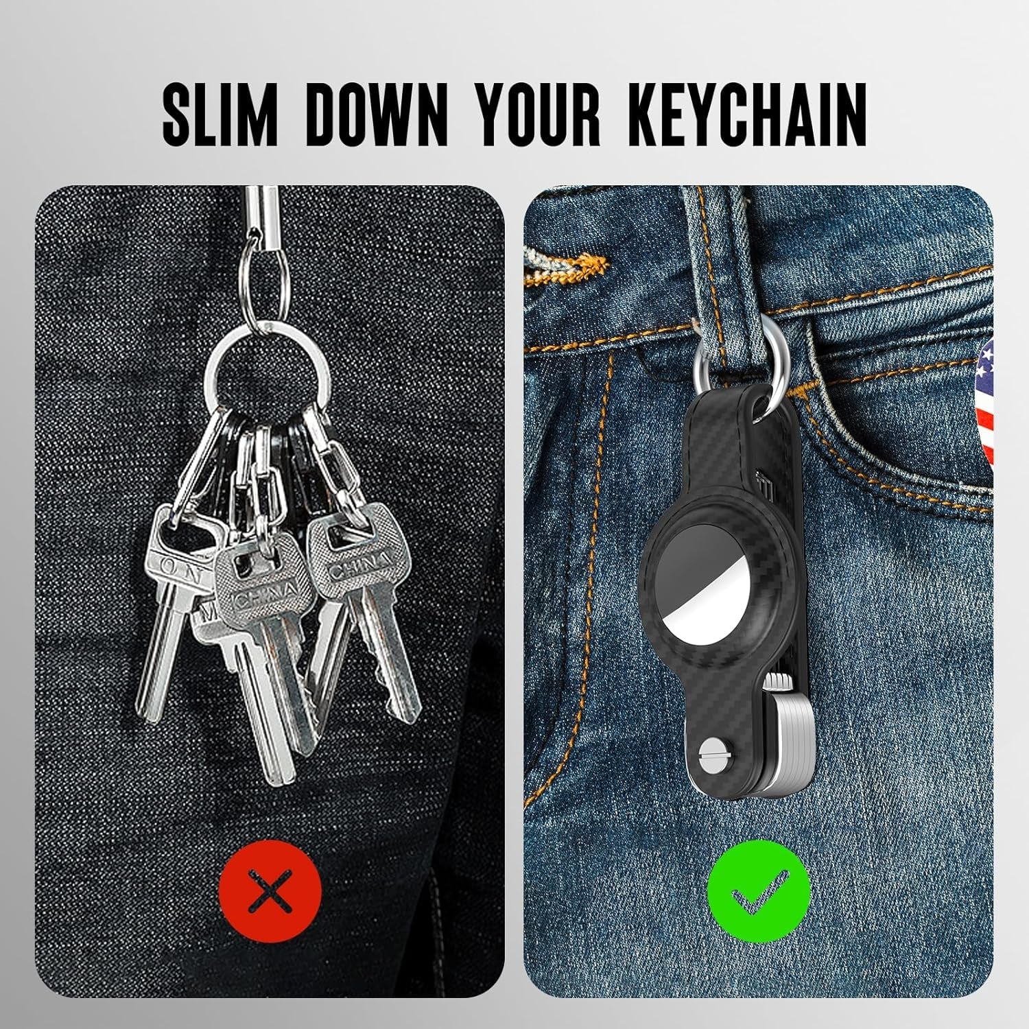 Compact Carbon Fiber Leather Key Organizer with AirTag Holder – Securely Holds Up to 6 Keys, Compatible with Apple AirTag, Includes Keyring - Abbycart