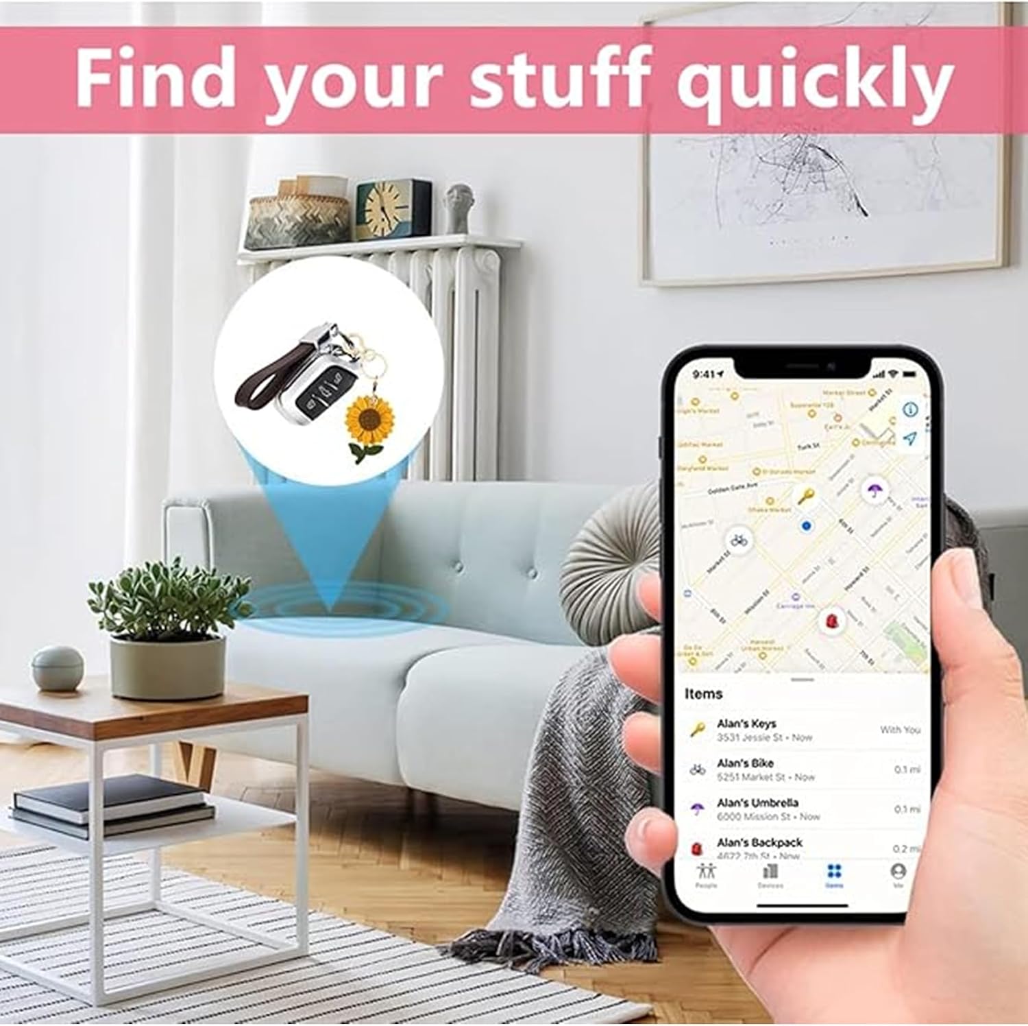 BORKUANA Leather Keychain Holder Case Compatible with AirTag,Cute Protective Anti-Scratch Apple Air Tag Cover
