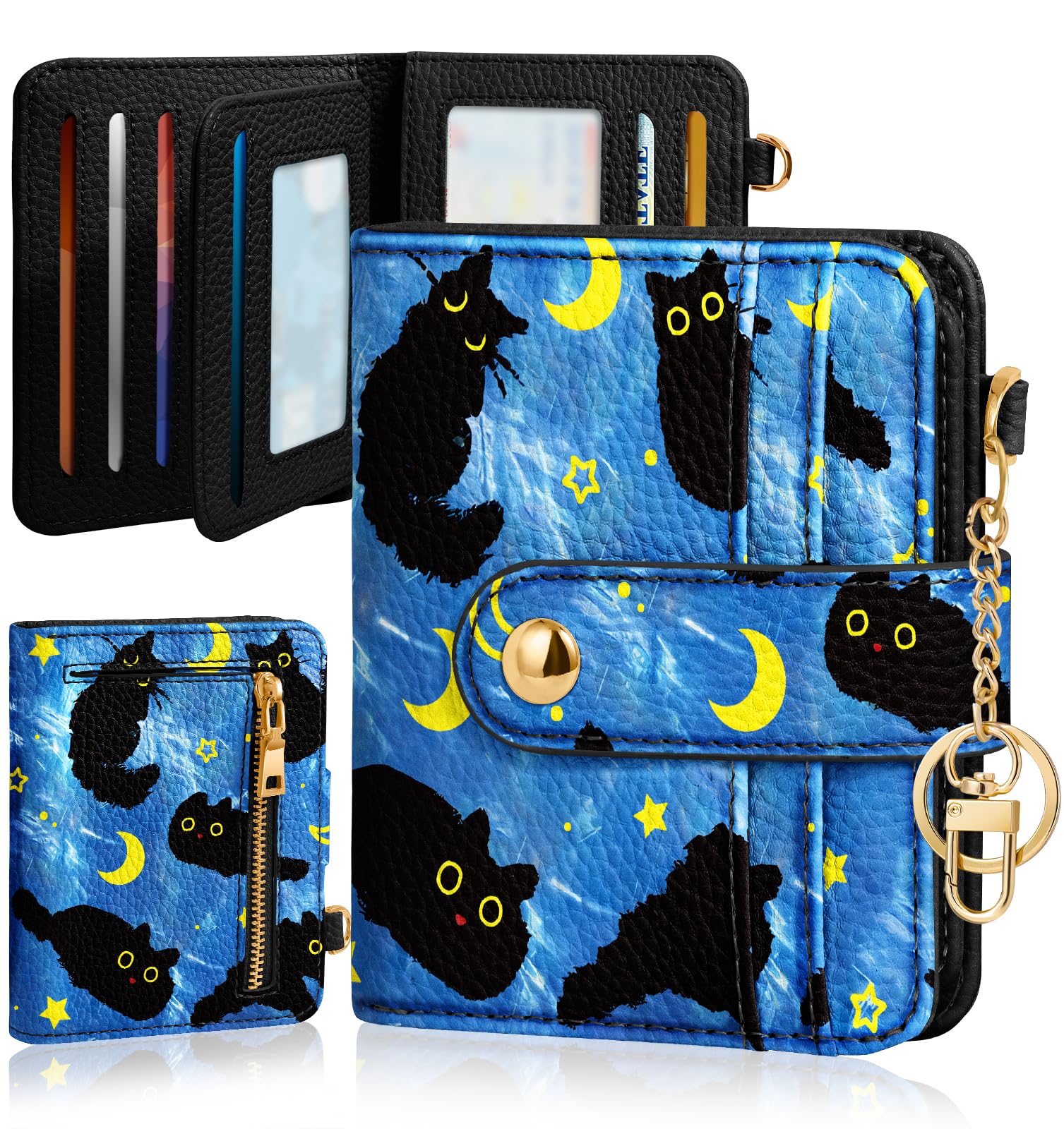 Cute Small RFID Leather Wallet for Women with Keychain Card Holder
