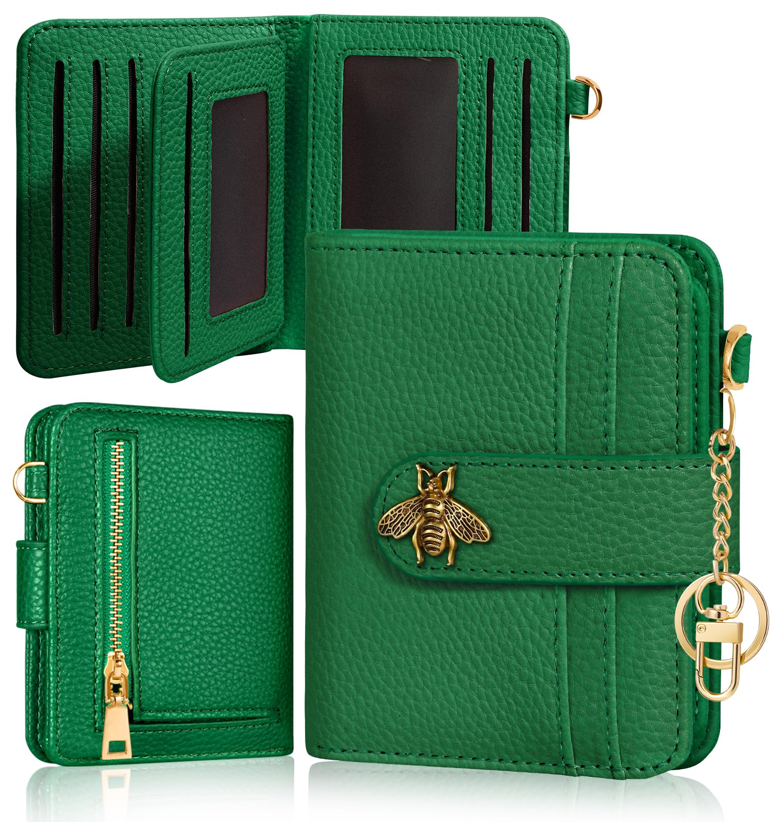 Cute Small RFID Leather Wallet for Women with Keychain Card Holder