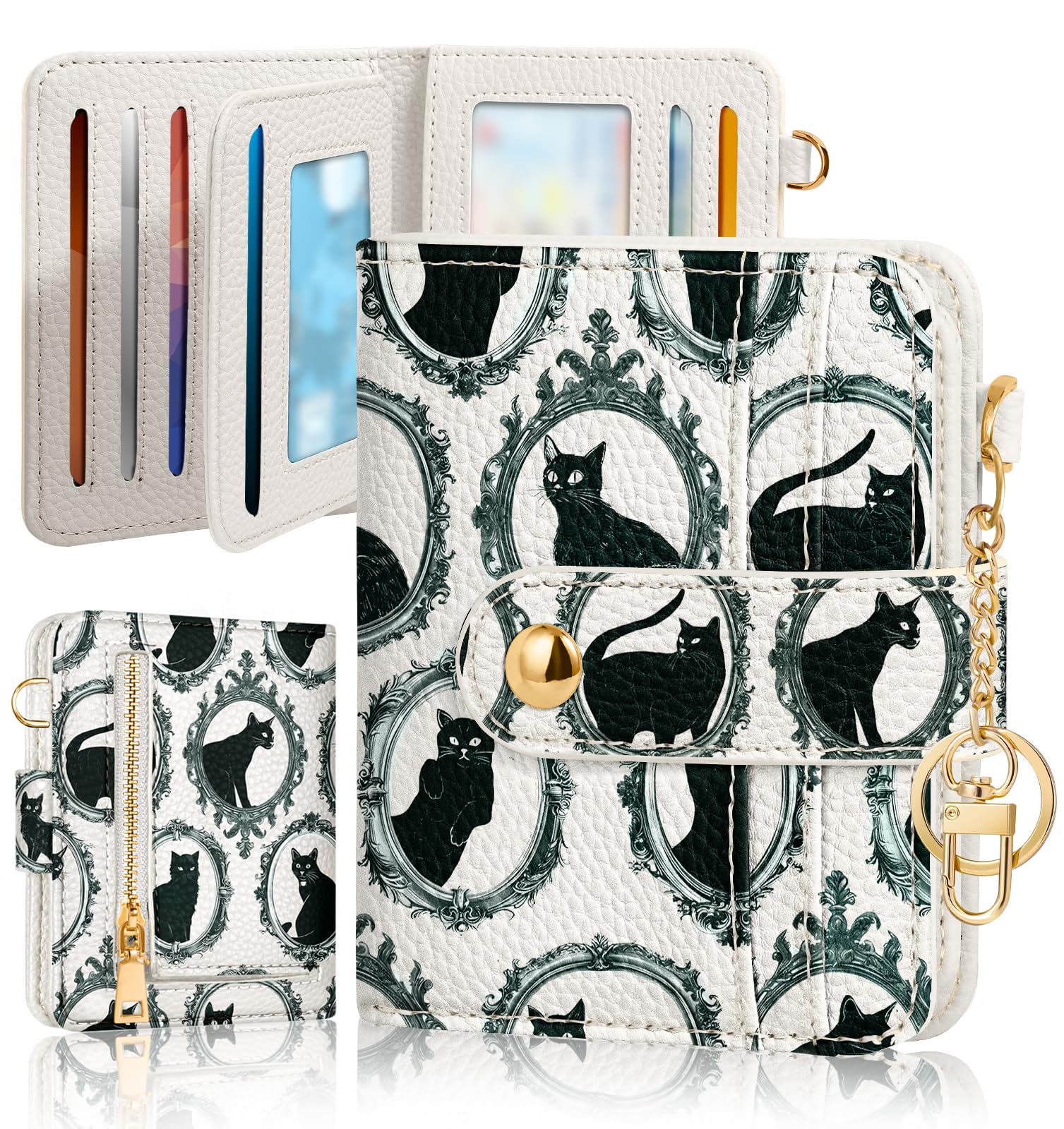 Cute Small RFID Leather Wallet for Women with Keychain Card Holder