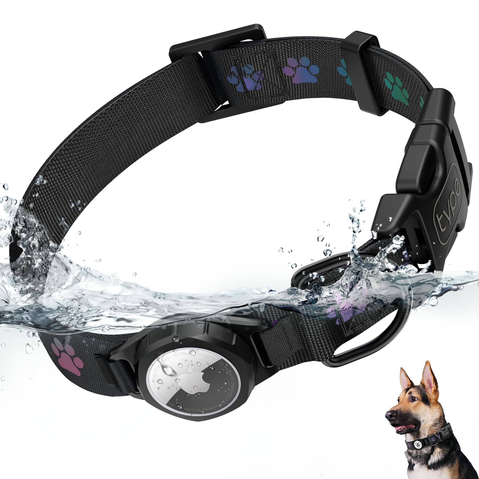 Durable Dog Collar with AirTag Holder - Waterproof & Reflective Design