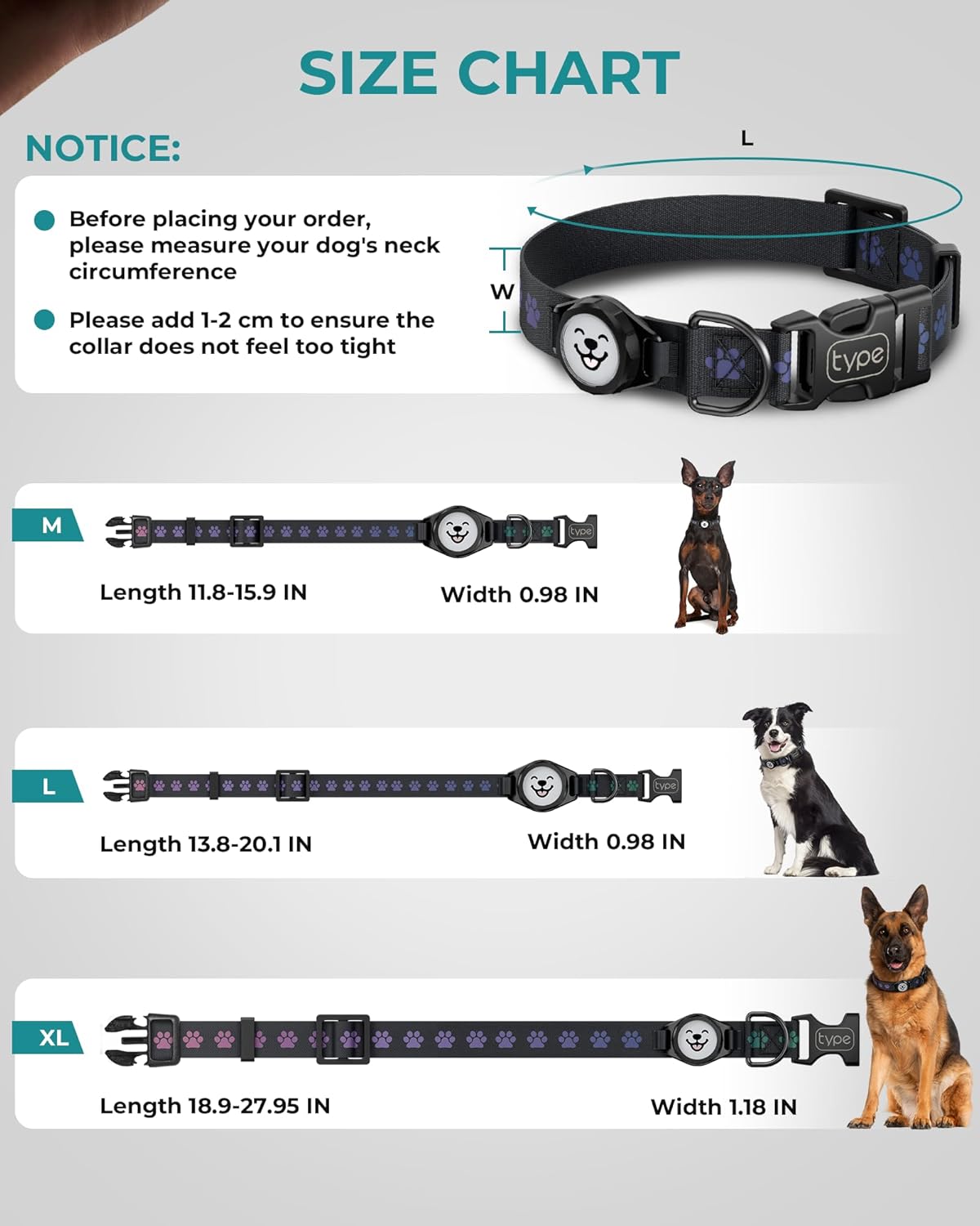 Durable Dog Collar with AirTag Holder - Waterproof & Reflective Design
