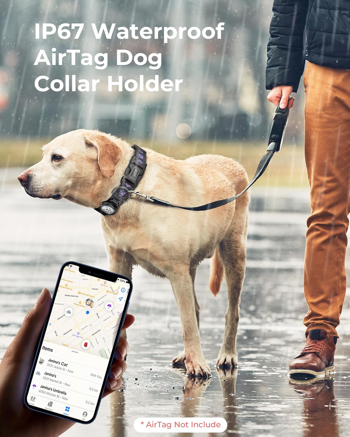 Durable Dog Collar with AirTag Holder - Waterproof & Reflective Design