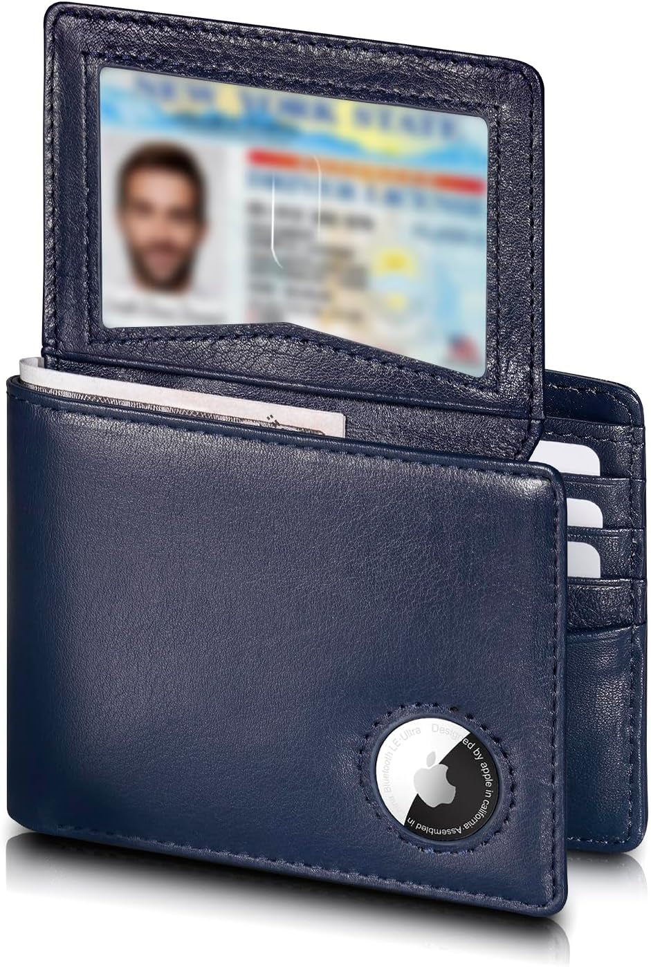 Airtag Wallet - Top Grain Leather Bifold Mens Wallet with Airtag Holder, RFID Blocking Wallet for Men with 2 ID Window 12 Card Holders and Gift Box - Dark Brown