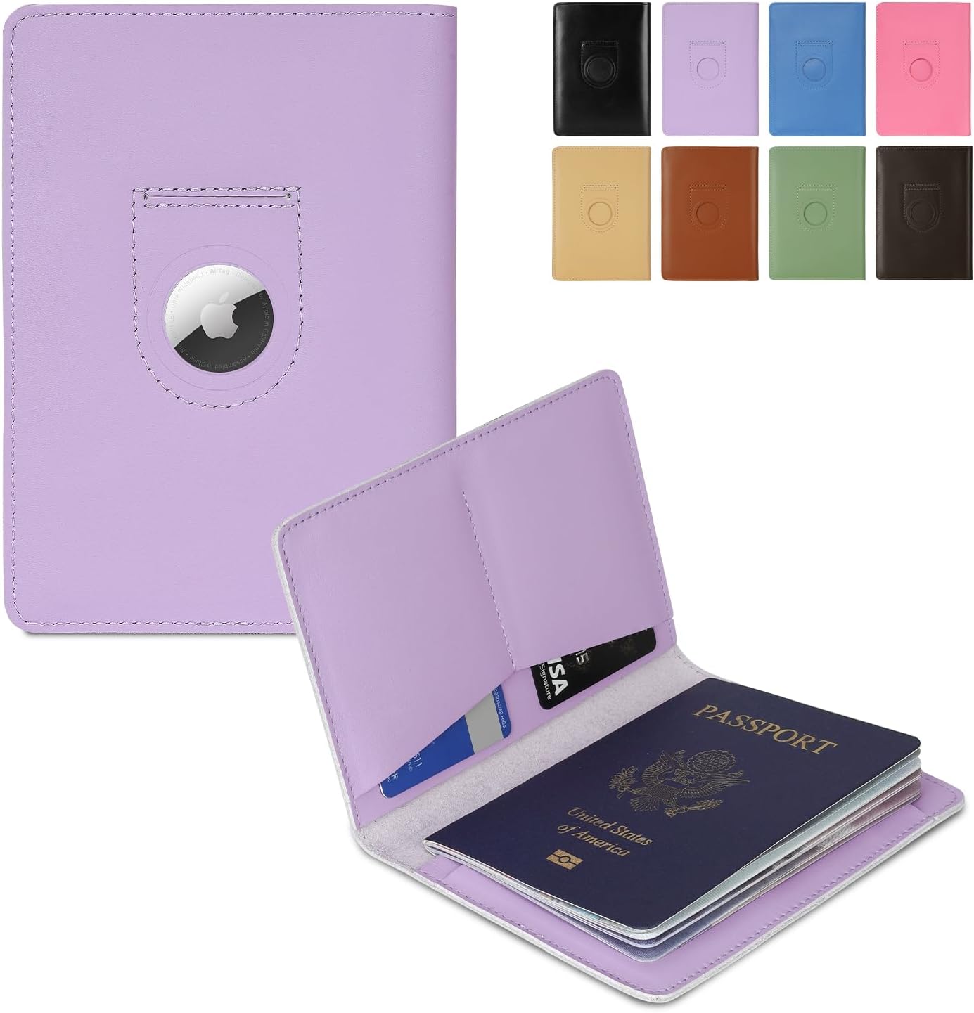 Eco-Friendly Leather Passport Holder with AirTag Slot – RFID Blocking Travel Wallet for Secure and Stylish Journeys