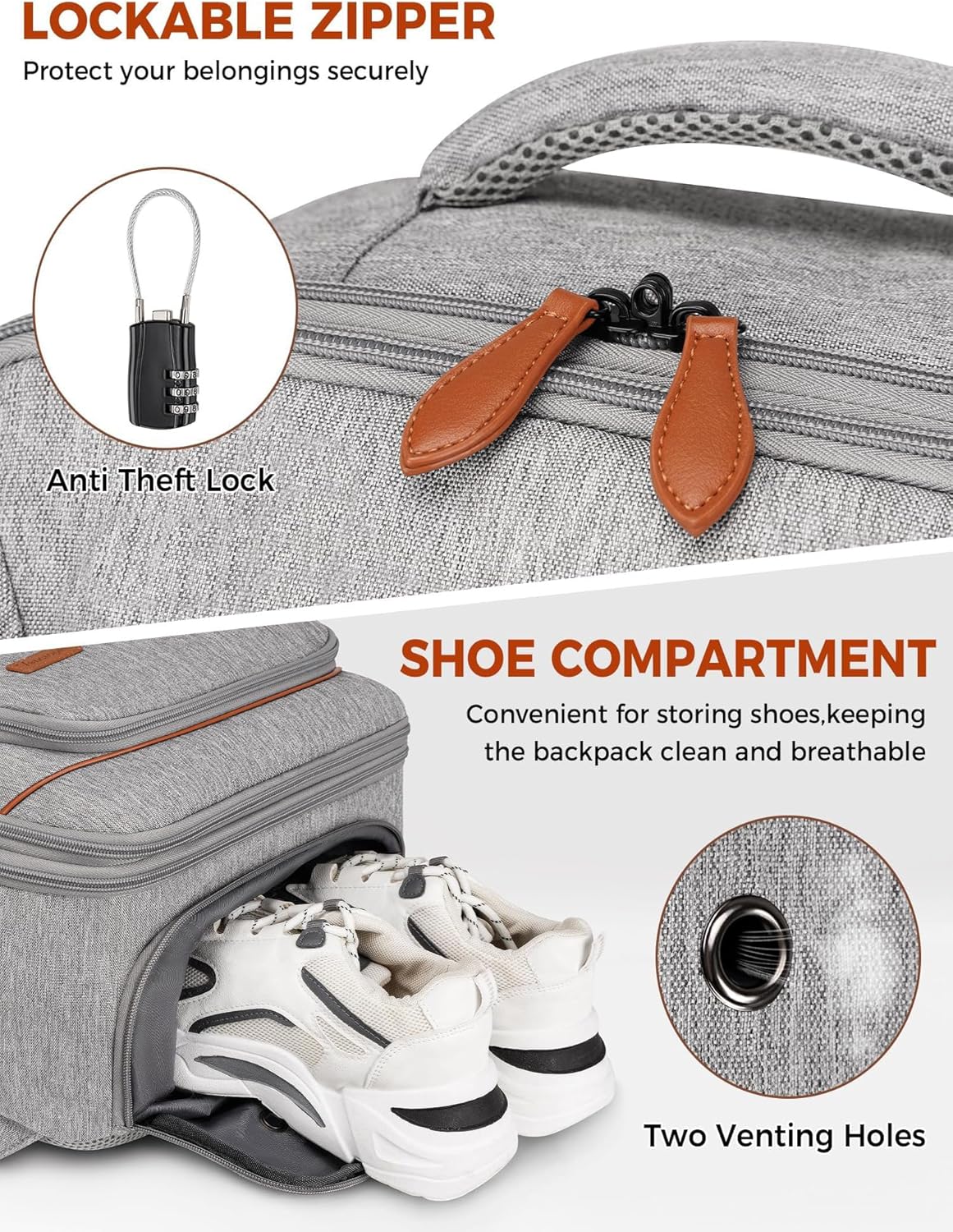 Vancropak Carry on Backpack, Flight Approved 18x14x8 Travel Backpack with 3 Packing Cubes, Expandable Large 40L Travel Bag fits 17.3" Laptop, Anti Theft Luggage Suitcase Weekend for Women Men, Grey