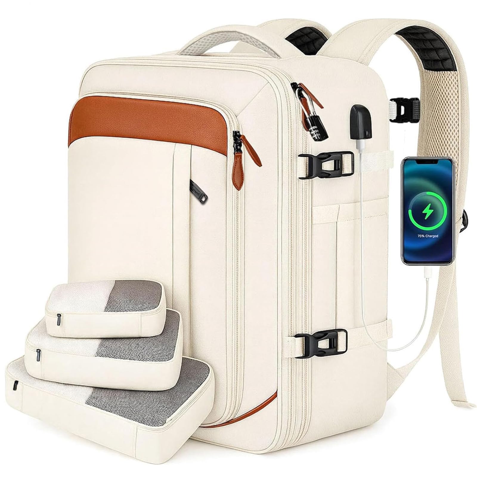 Expandable 40L Carry-On Travel Backpack with Packing Cubes & Laptop Sleeve