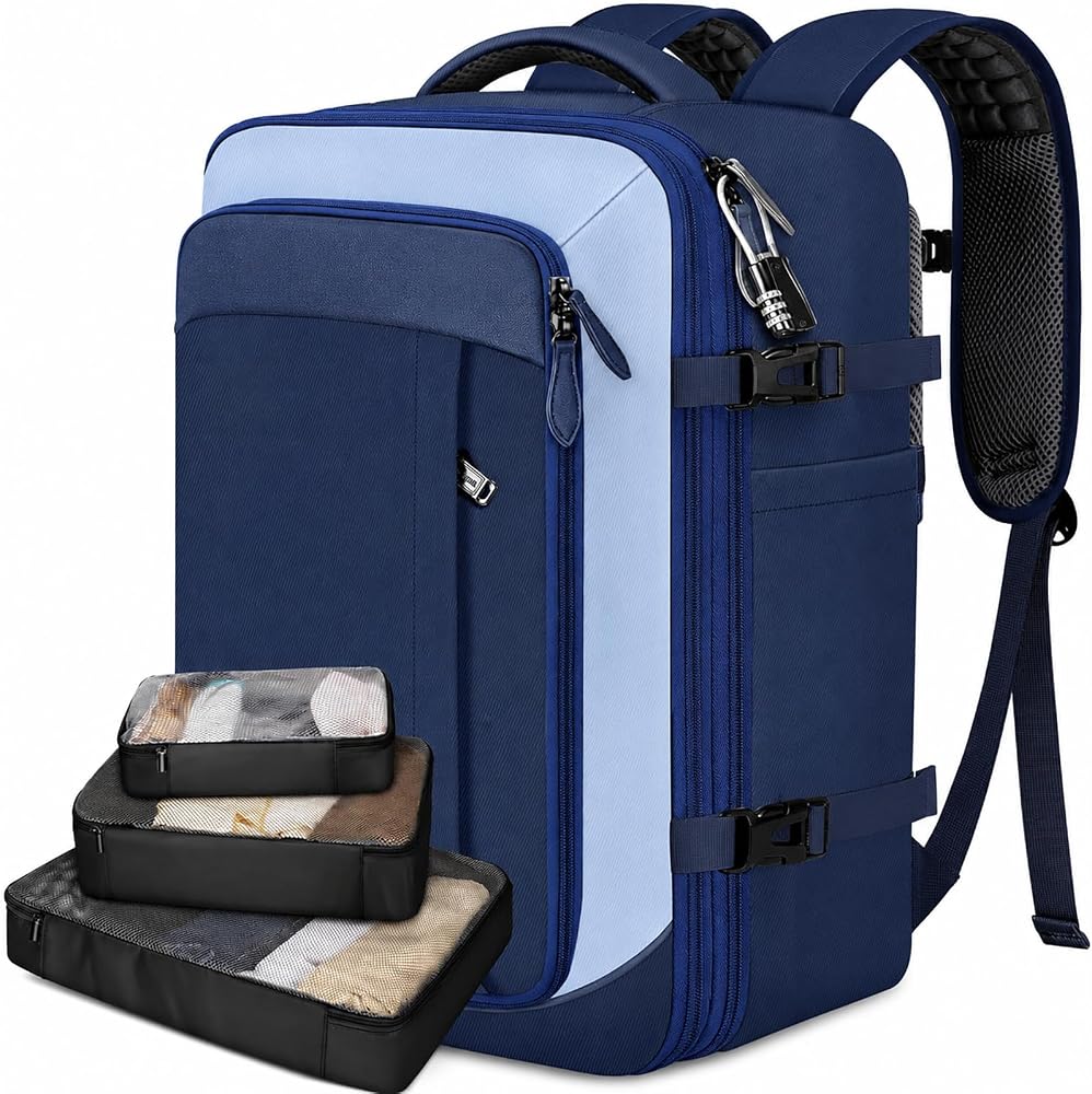 Expandable 40L Carry-On Travel Backpack with Packing Cubes & Laptop Sleeve